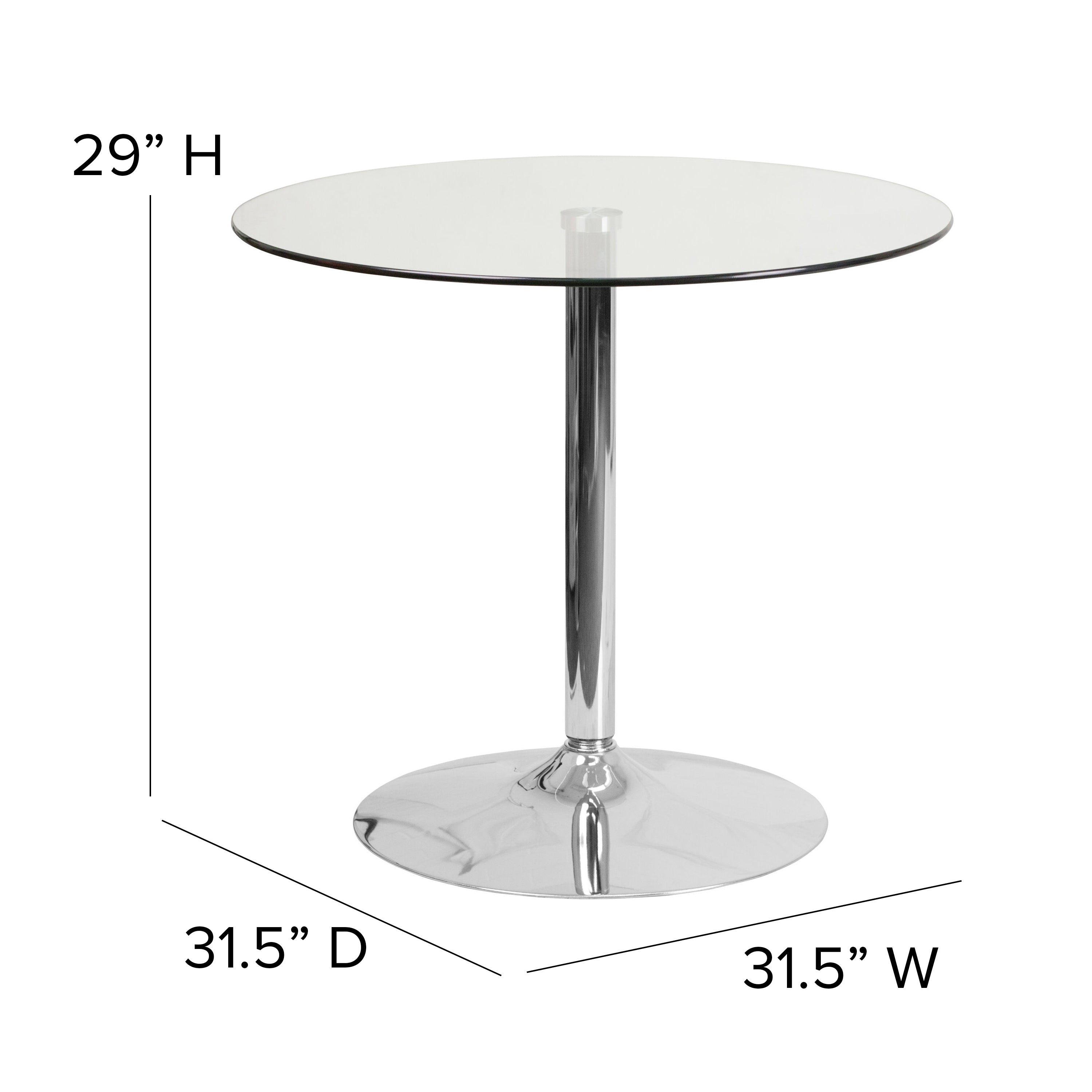 Hills 31.5'' Round Glass Table with 29''H Chrome Base