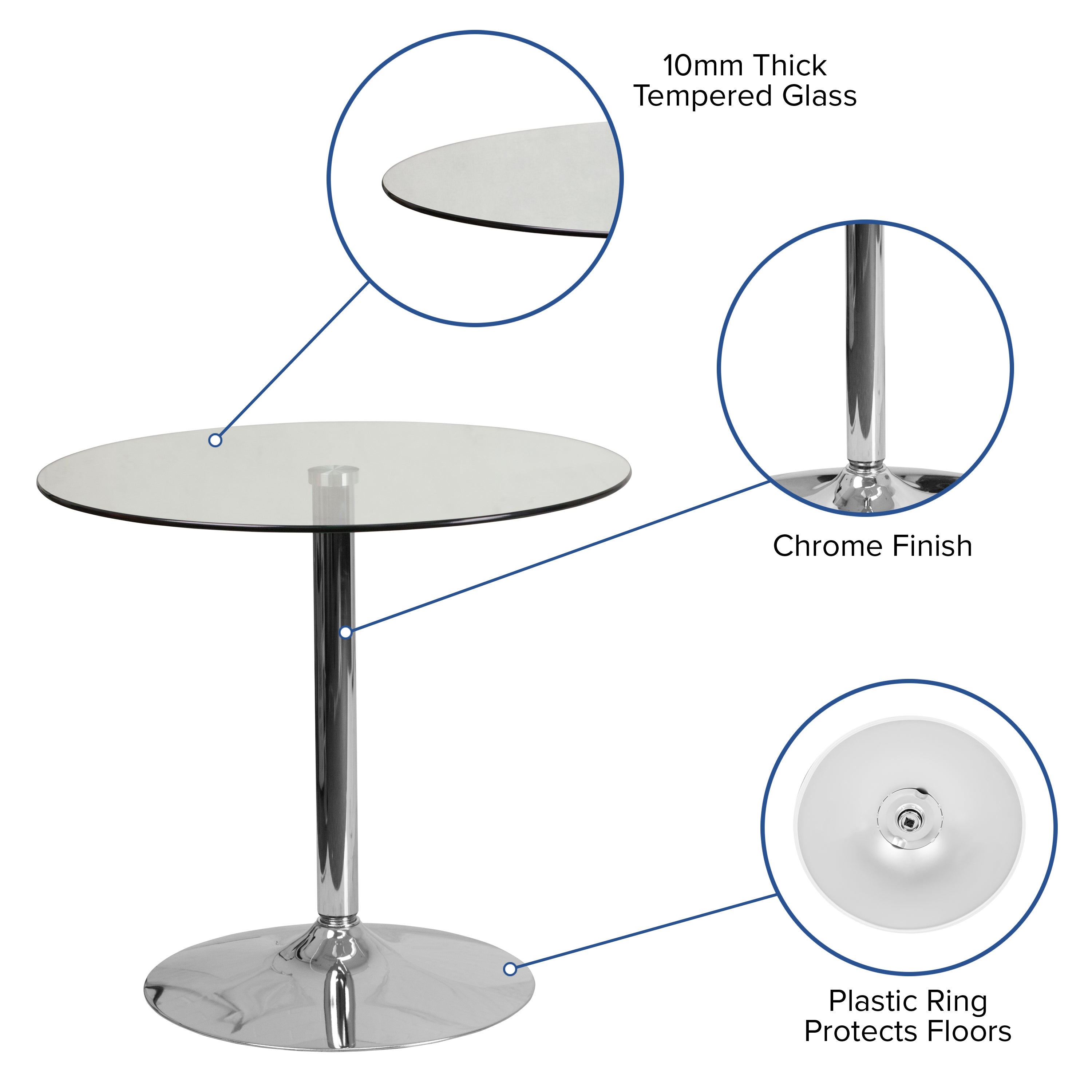 Hills 31.5'' Round Glass Table with 29''H Chrome Base