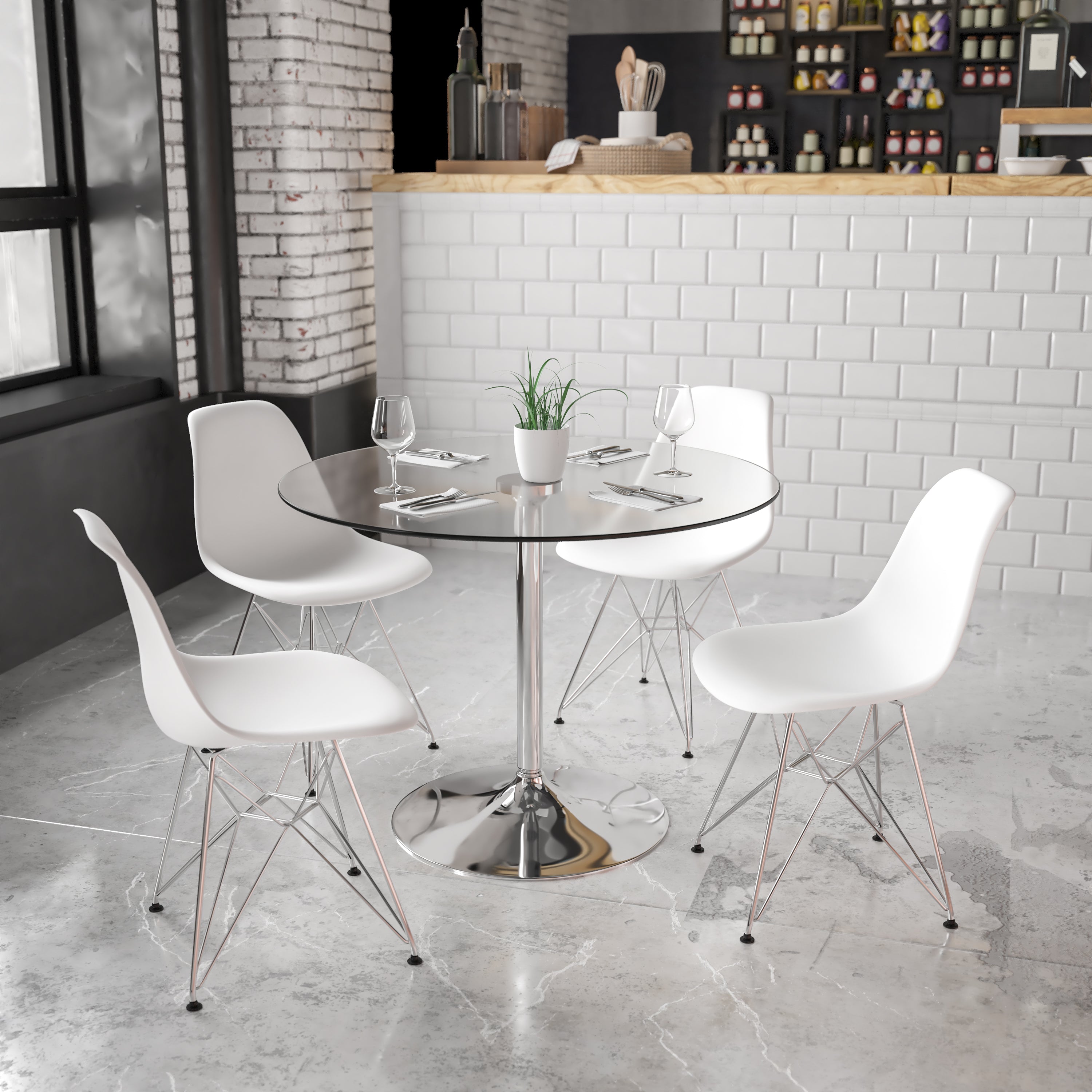 Hills 39.25'' Round Glass Table with 29''H Chrome Base
