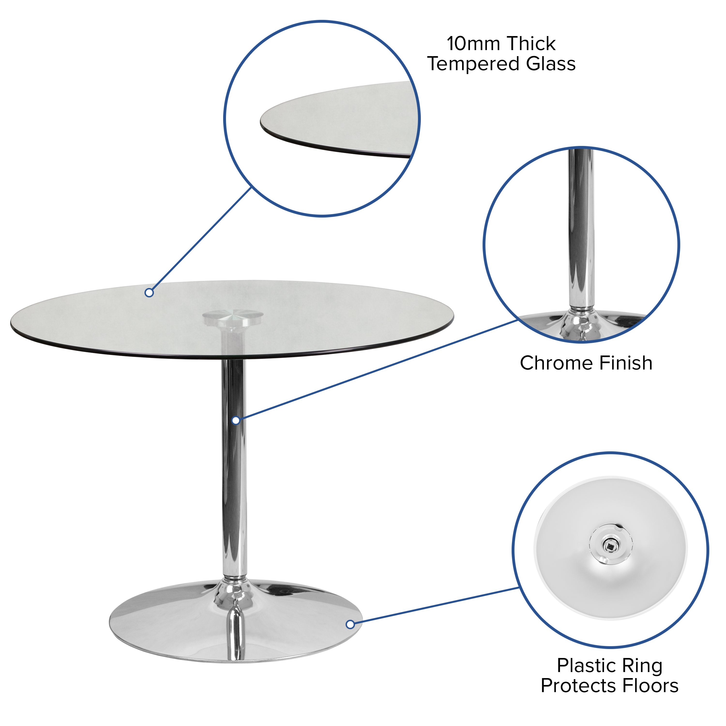 Hills 39.25'' Round Glass Table with 29''H Chrome Base