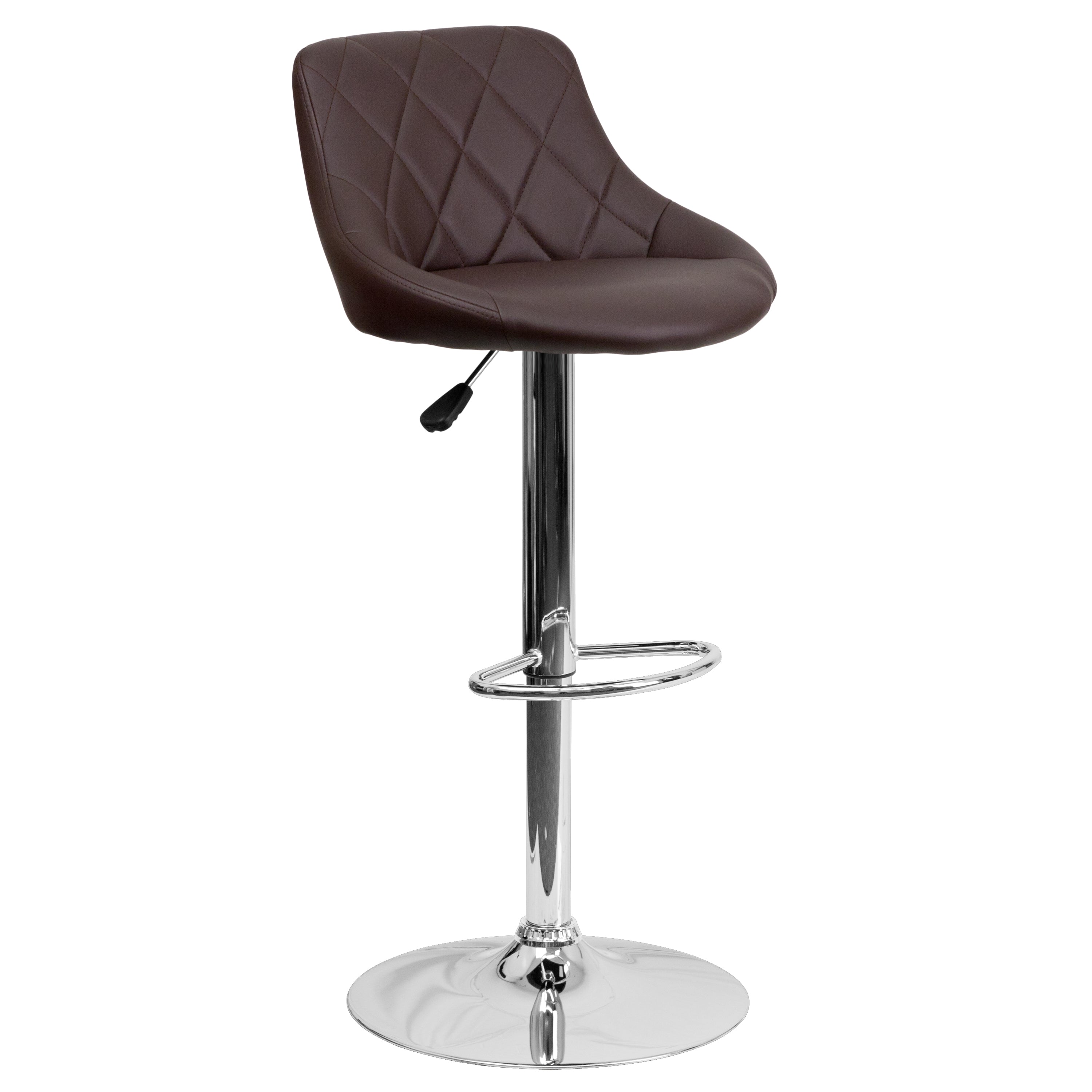 Dale Contemporary Brown Vinyl Bucket Seat Adjustable Height Barstool with Diamond Pattern Back and Chrome Base
