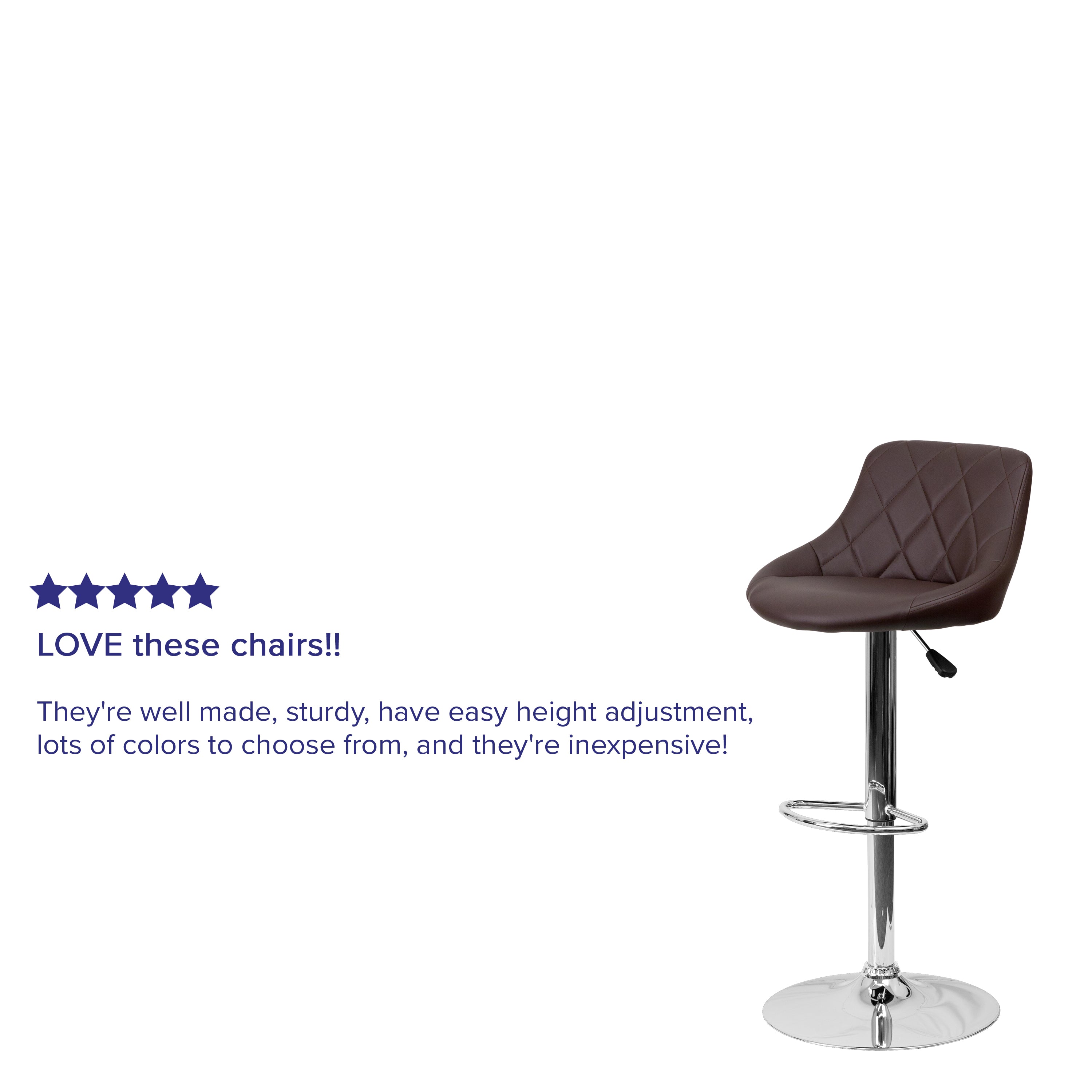 Dale Contemporary Brown Vinyl Bucket Seat Adjustable Height Barstool with Diamond Pattern Back and Chrome Base