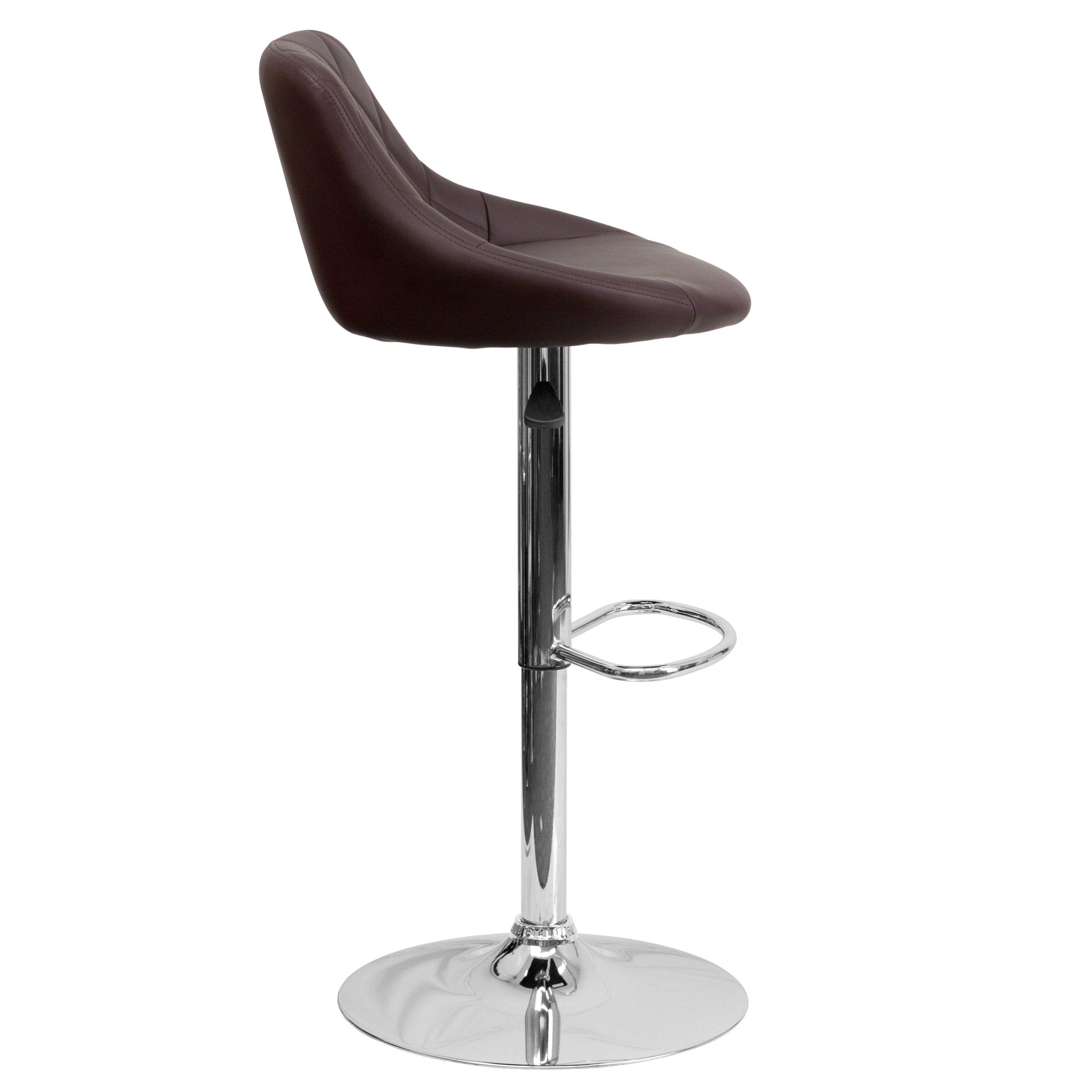 Dale Contemporary Brown Vinyl Bucket Seat Adjustable Height Barstool with Diamond Pattern Back and Chrome Base