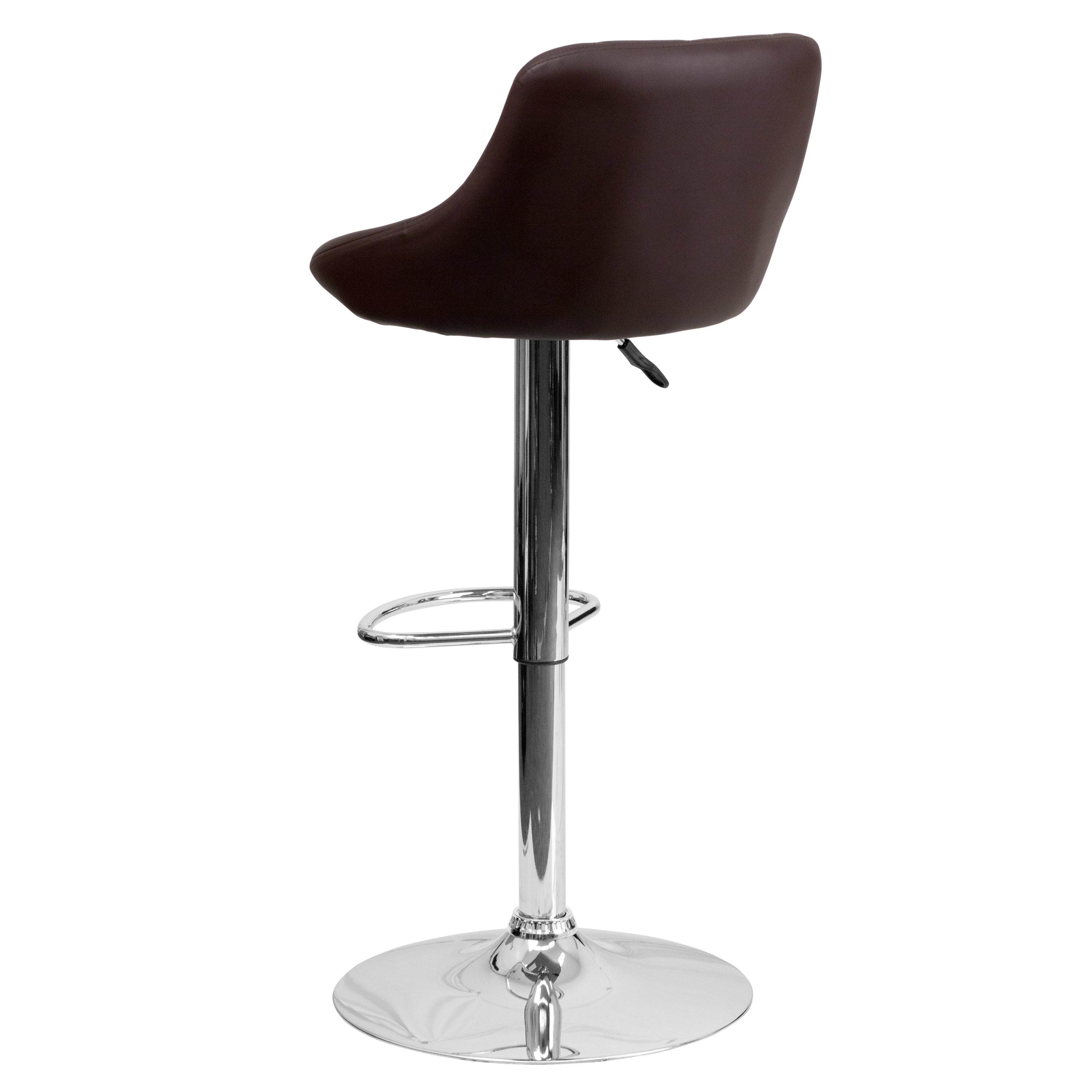 Dale Contemporary Brown Vinyl Bucket Seat Adjustable Height Barstool with Diamond Pattern Back and Chrome Base