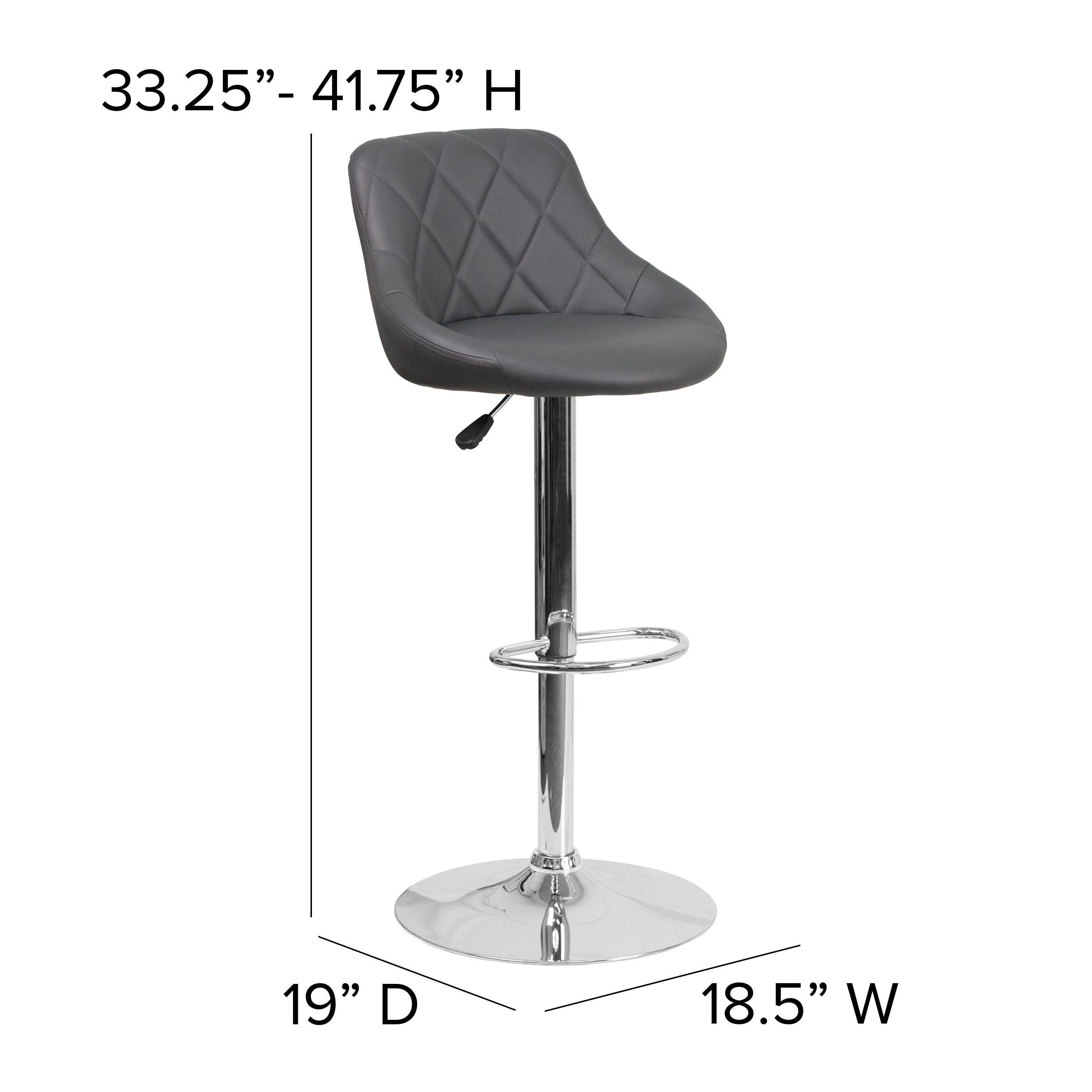 Dale Contemporary Gray Vinyl Bucket Seat Adjustable Height Barstool with Chrome Base