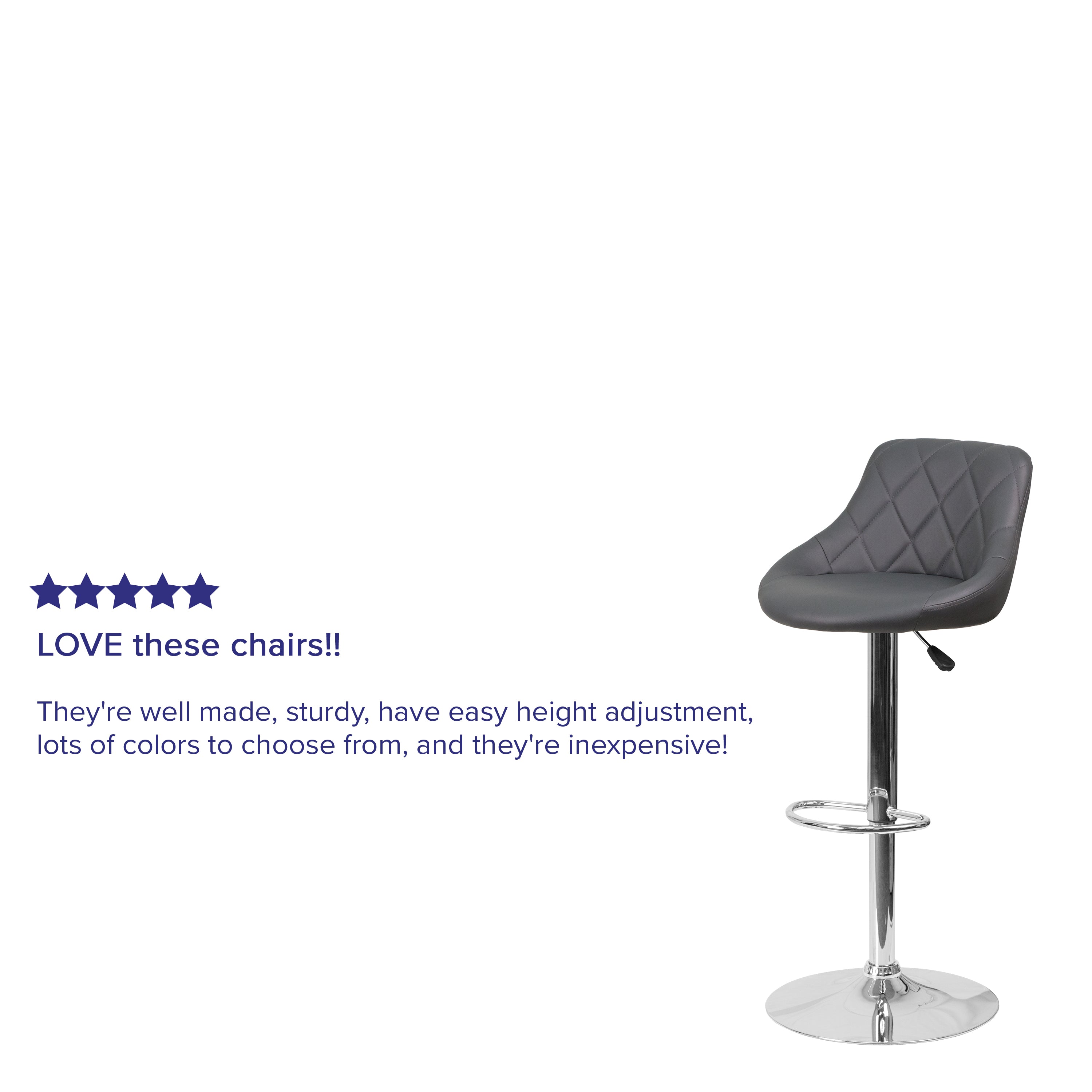 Dale Contemporary Gray Vinyl Bucket Seat Adjustable Height Barstool with Chrome Base