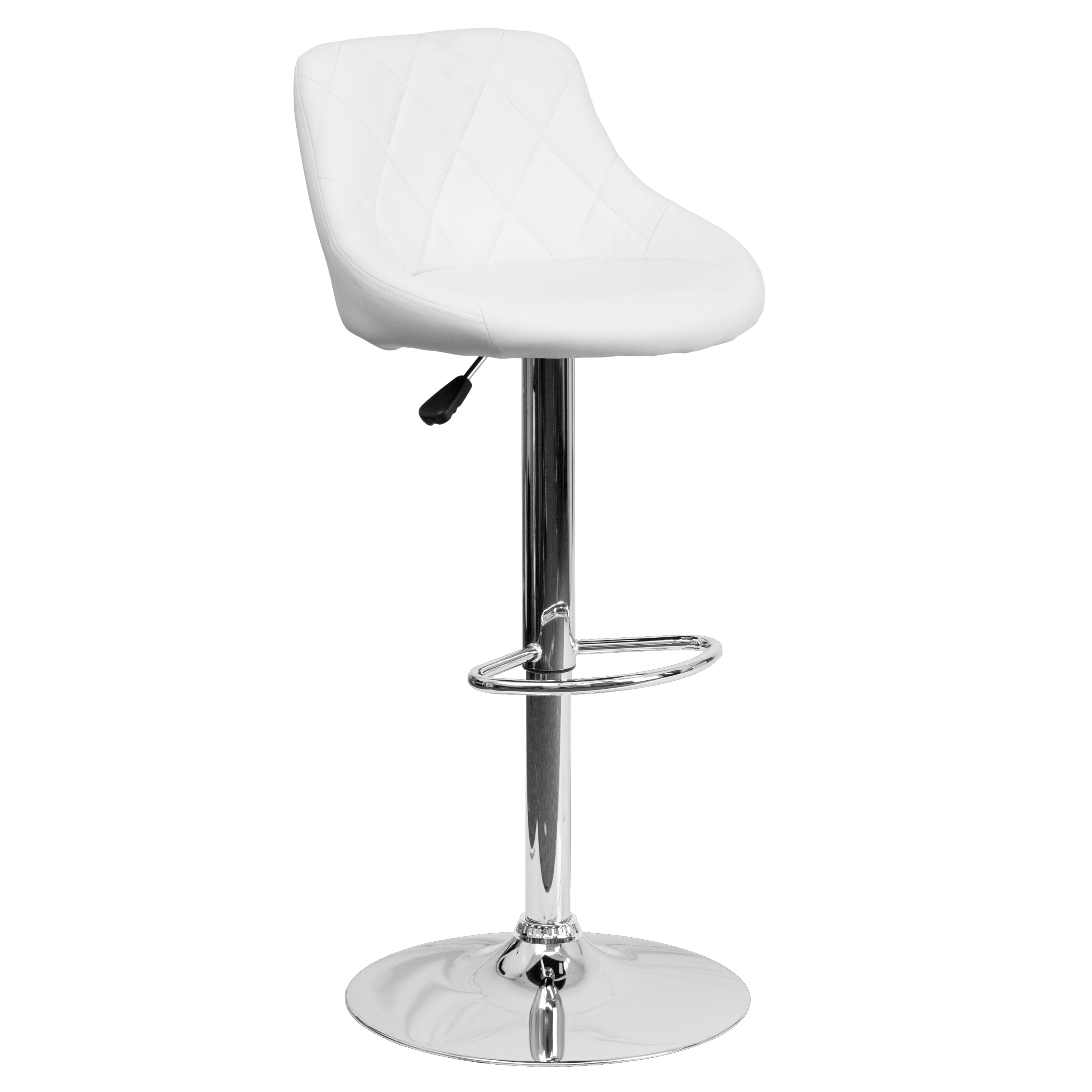 Dale Contemporary White Vinyl Bucket Seat Adjustable Height Barstool with Diamond Pattern Back and Chrome Base