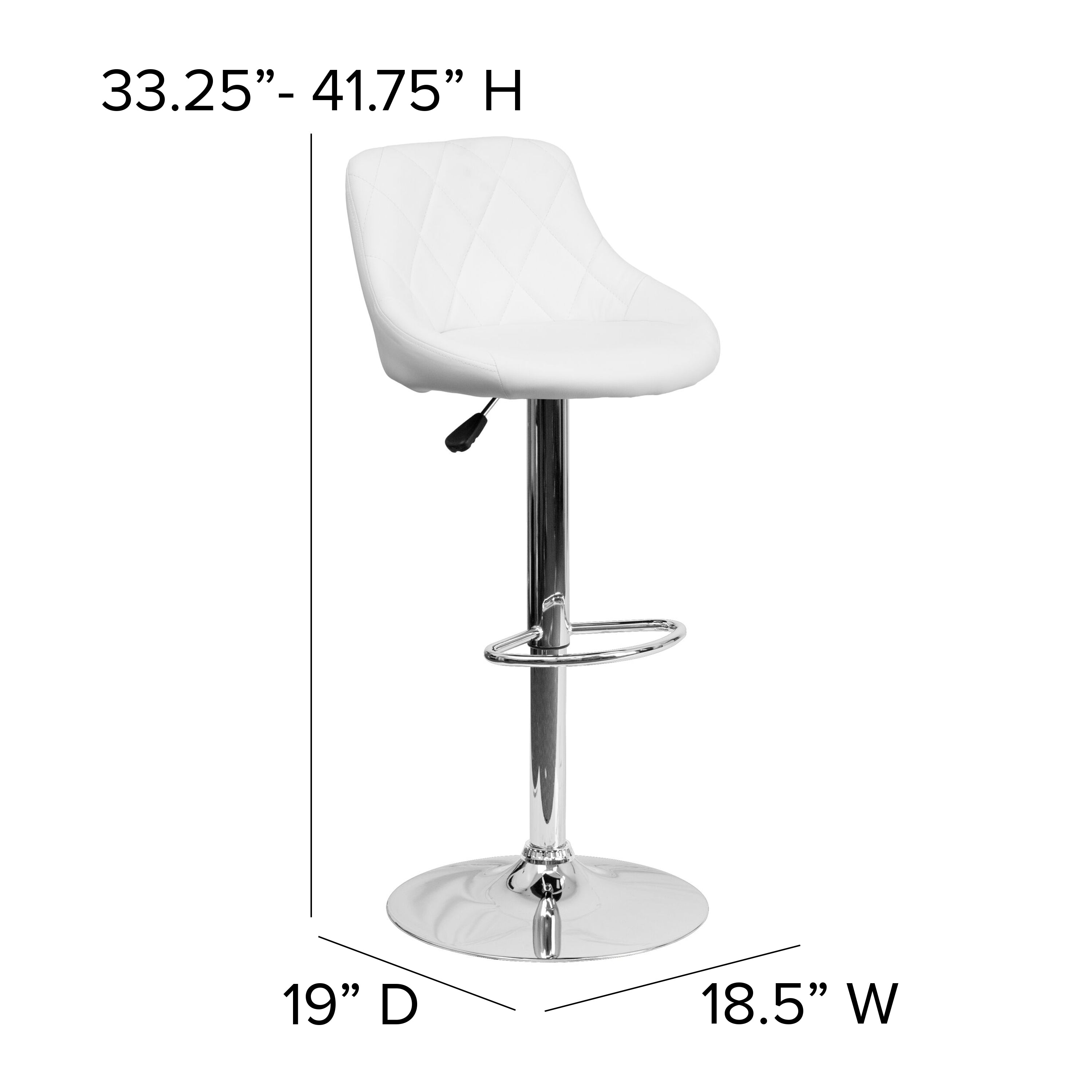 Dale Contemporary White Vinyl Bucket Seat Adjustable Height Barstool with Diamond Pattern Back and Chrome Base
