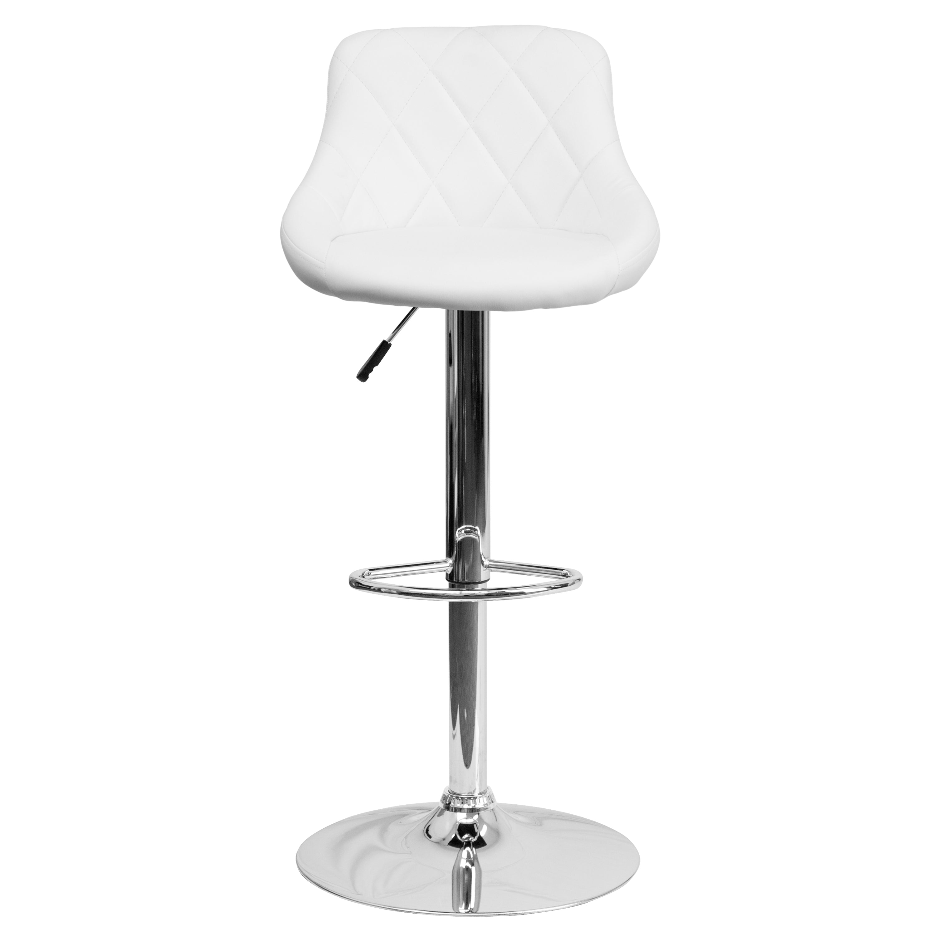 Dale Contemporary White Vinyl Bucket Seat Adjustable Height Barstool with Diamond Pattern Back and Chrome Base