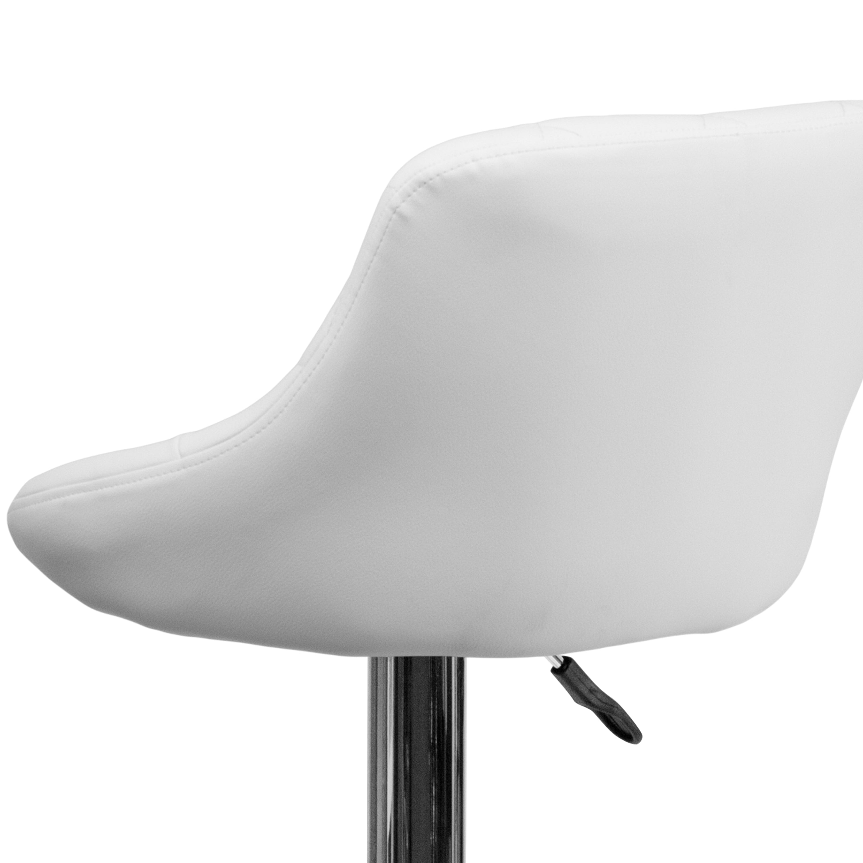 Dale Contemporary White Vinyl Bucket Seat Adjustable Height Barstool with Diamond Pattern Back and Chrome Base