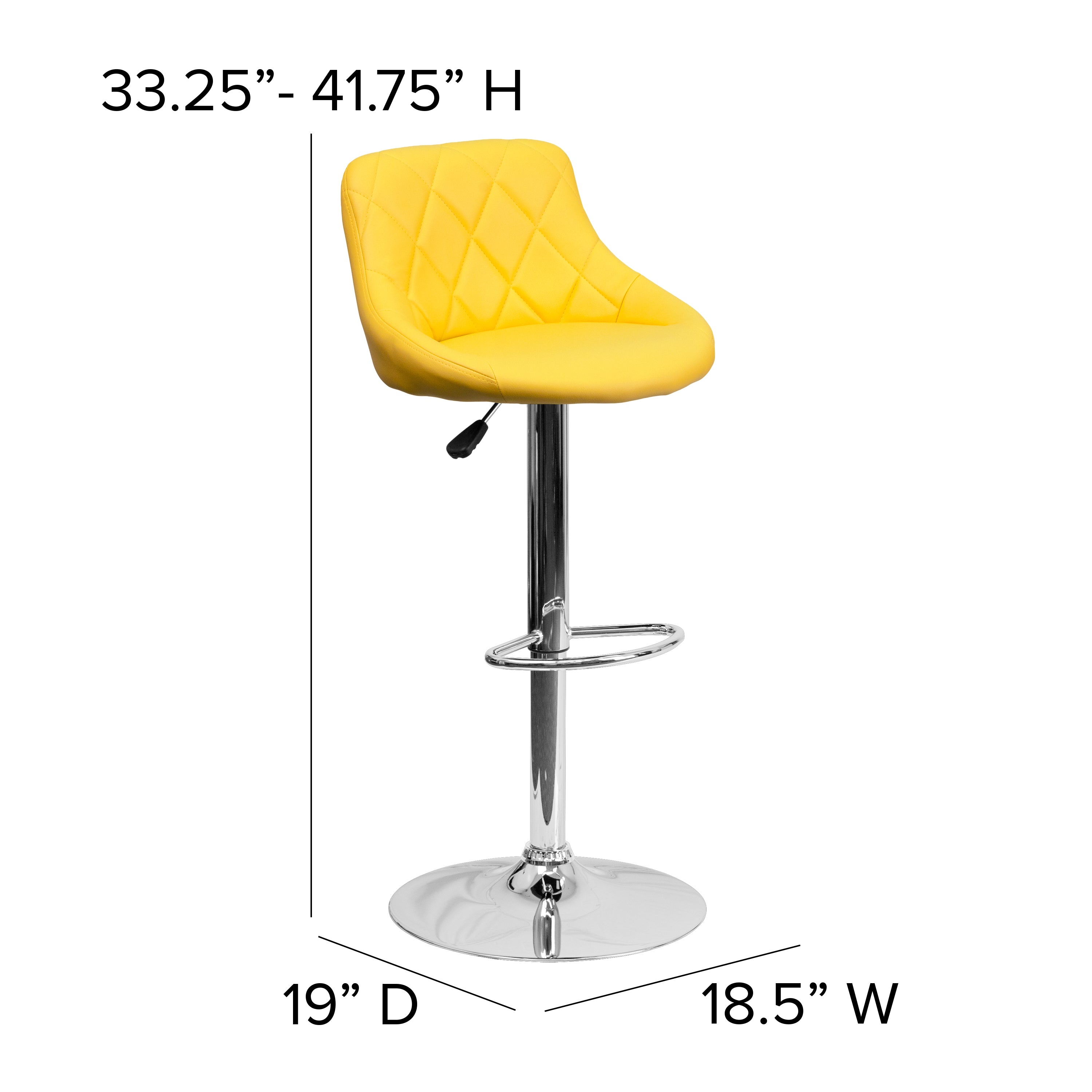 Dale Contemporary Yellow Vinyl Bucket Seat Adjustable Height Barstool with Diamond Pattern Back and Chrome Base