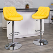 Dale Contemporary Yellow Vinyl Bucket Seat Adjustable Height Barstool with Diamond Pattern Back and Chrome Base