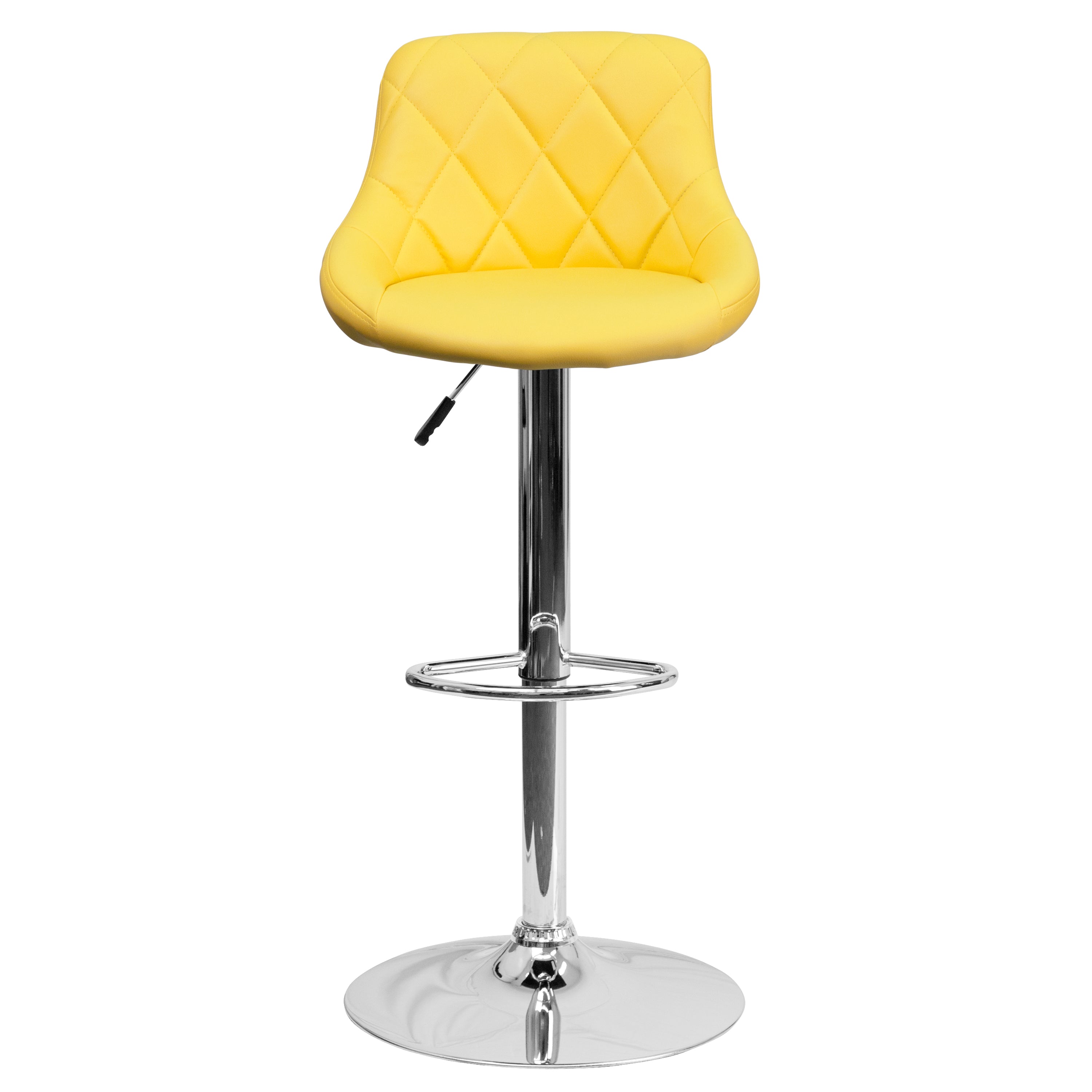 Dale Contemporary Yellow Vinyl Bucket Seat Adjustable Height Barstool with Diamond Pattern Back and Chrome Base