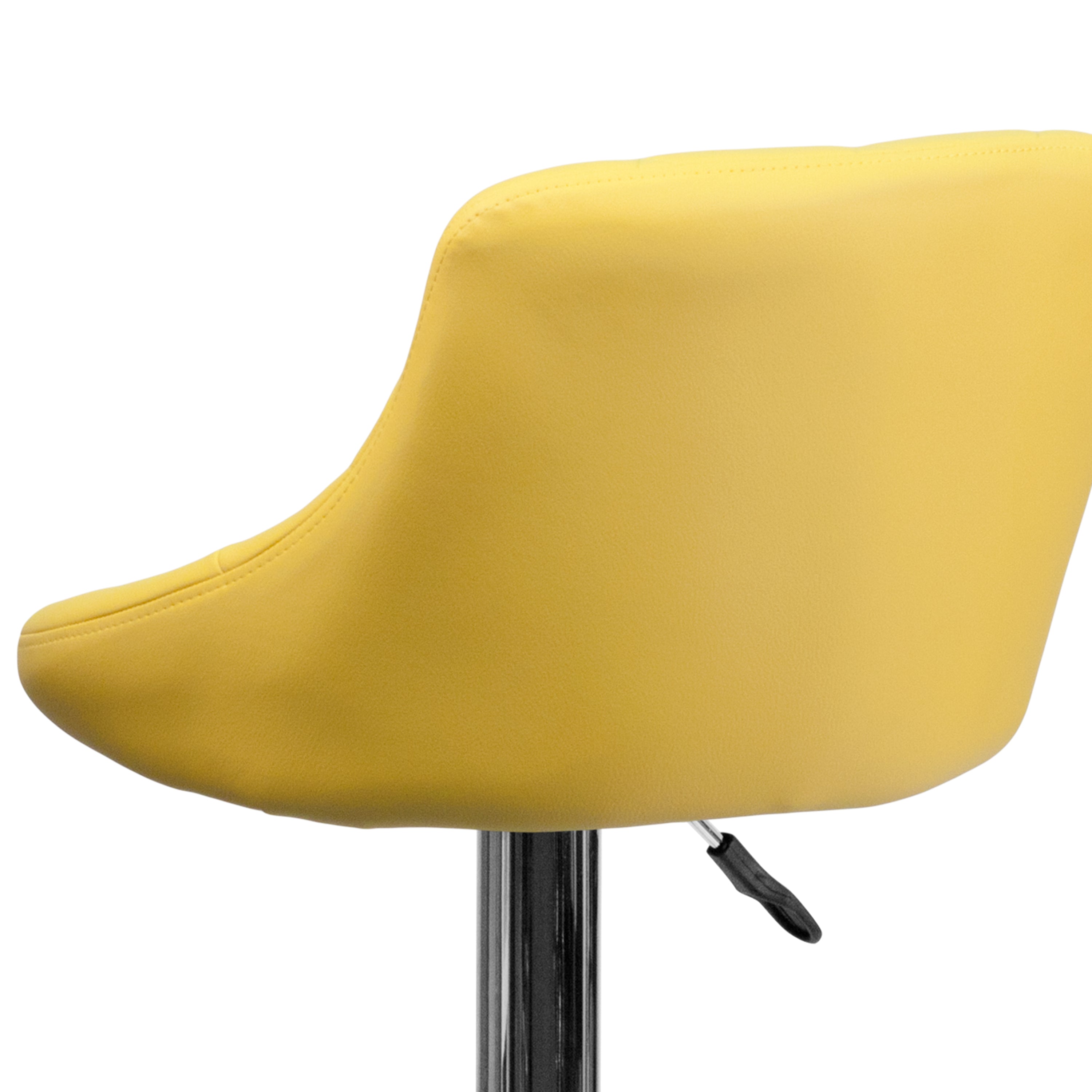 Dale Contemporary Yellow Vinyl Bucket Seat Adjustable Height Barstool with Diamond Pattern Back and Chrome Base
