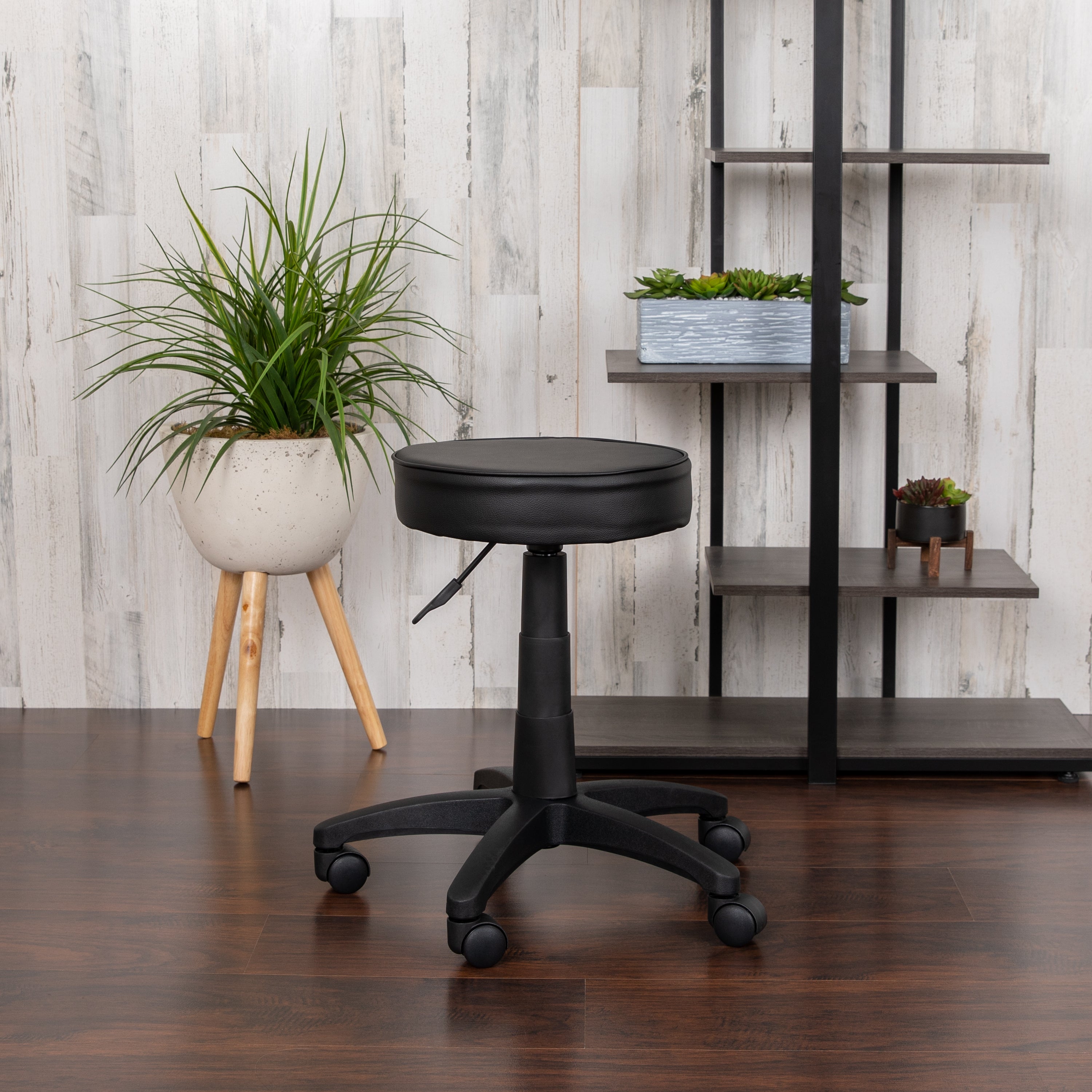 Baker Black Adjustable Doctors Stool on Wheels with Ergonomic Molded Seat