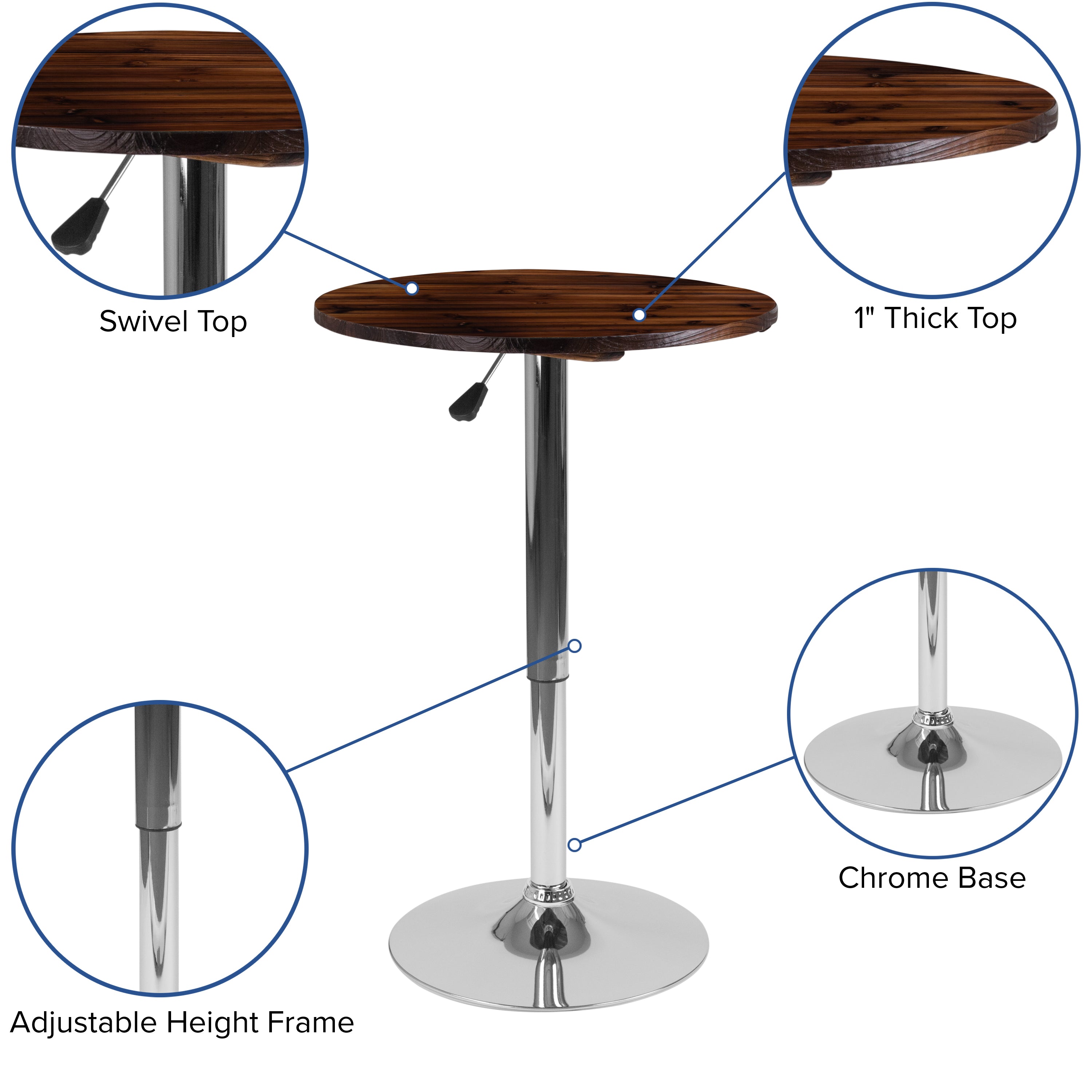 Hills 23.5'' Round Adjustable Height Rustic Pine Wood Table (Adjustable Range 26.25'' - 35.5'')