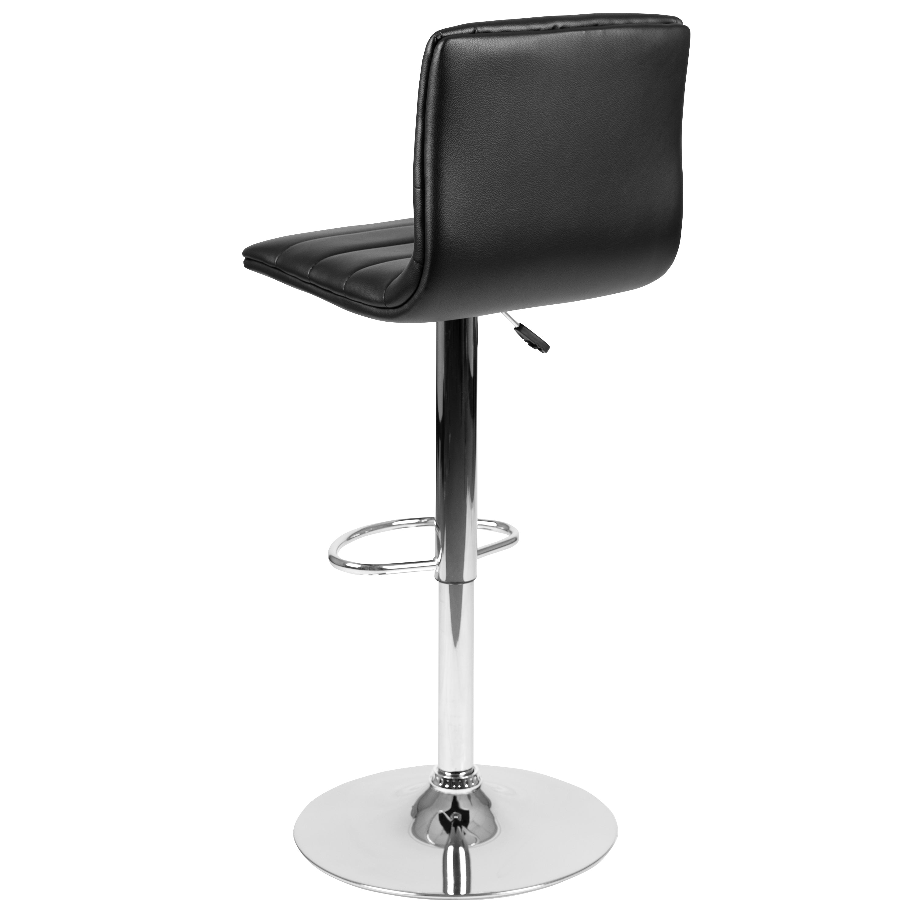 Vincent Modern Black Vinyl Adjustable Bar Stool with Back, Swivel Stool with Chrome Pedestal Base and Footrest