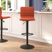 Vincent Modern Cognac Vinyl Adjustable Bar Stool with Back, Swivel Stool with Black Pedestal Base and Footrest