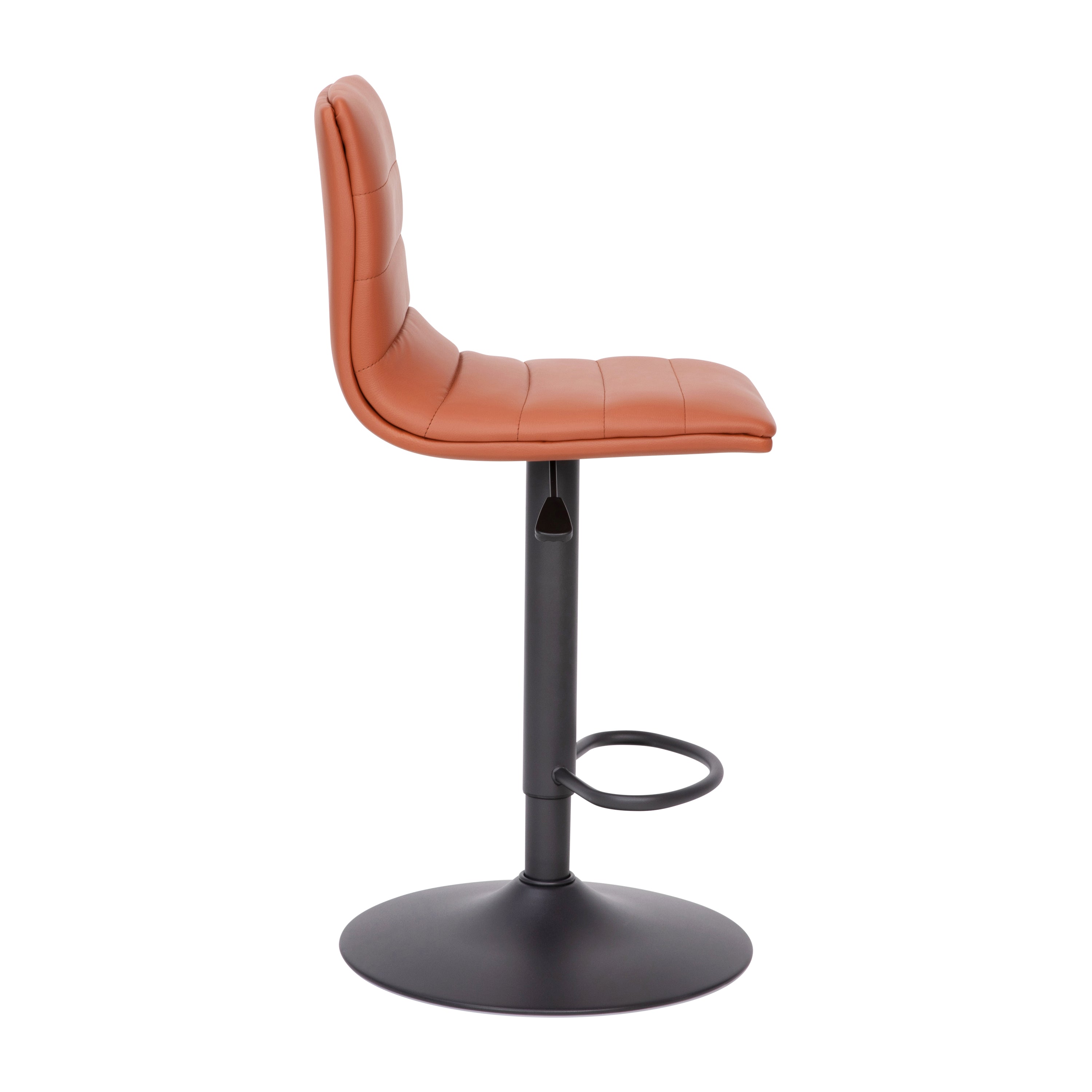 Vincent Modern Cognac Vinyl Adjustable Bar Stool with Back, Swivel Stool with Black Pedestal Base and Footrest