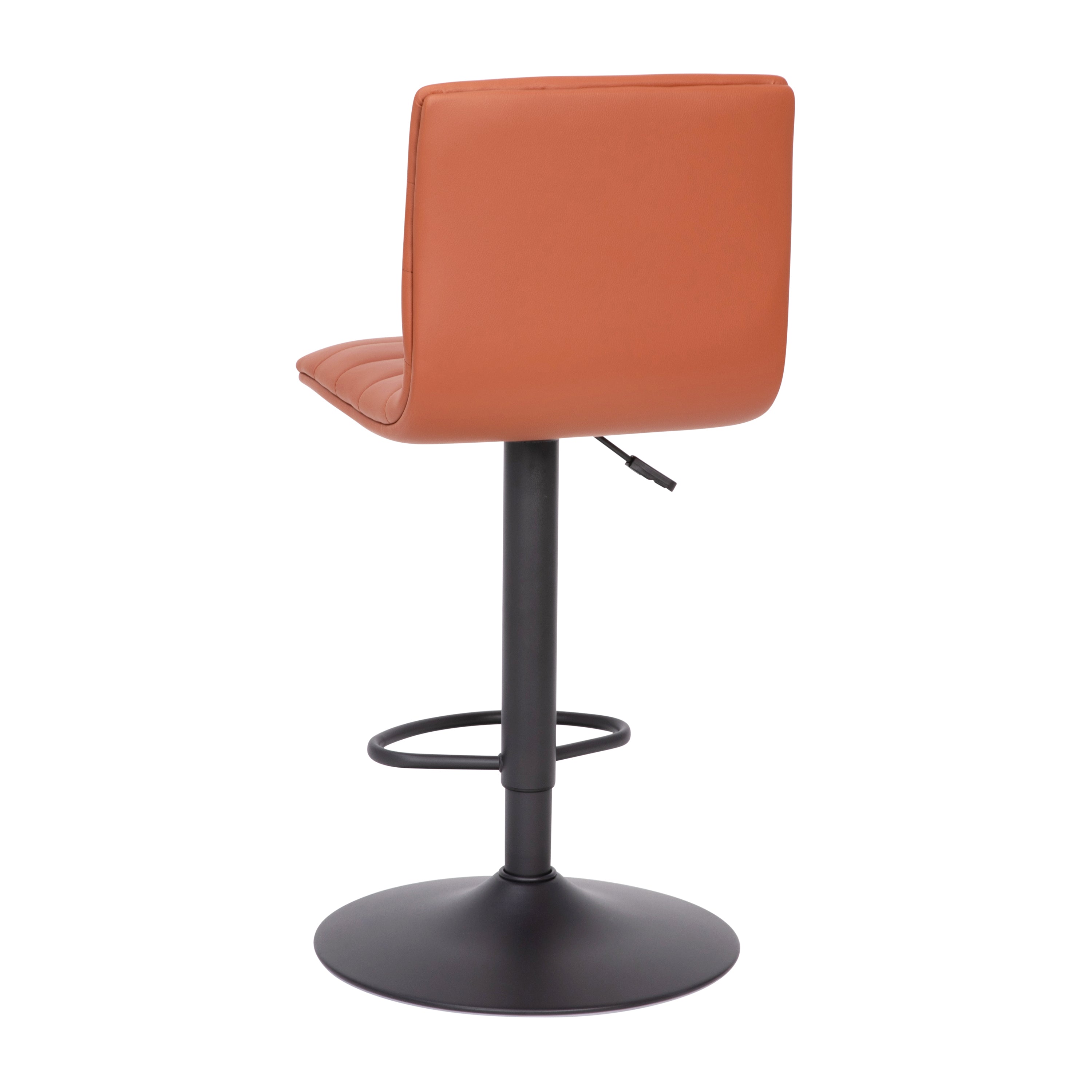 Vincent Modern Cognac Vinyl Adjustable Bar Stool with Back, Swivel Stool with Black Pedestal Base and Footrest
