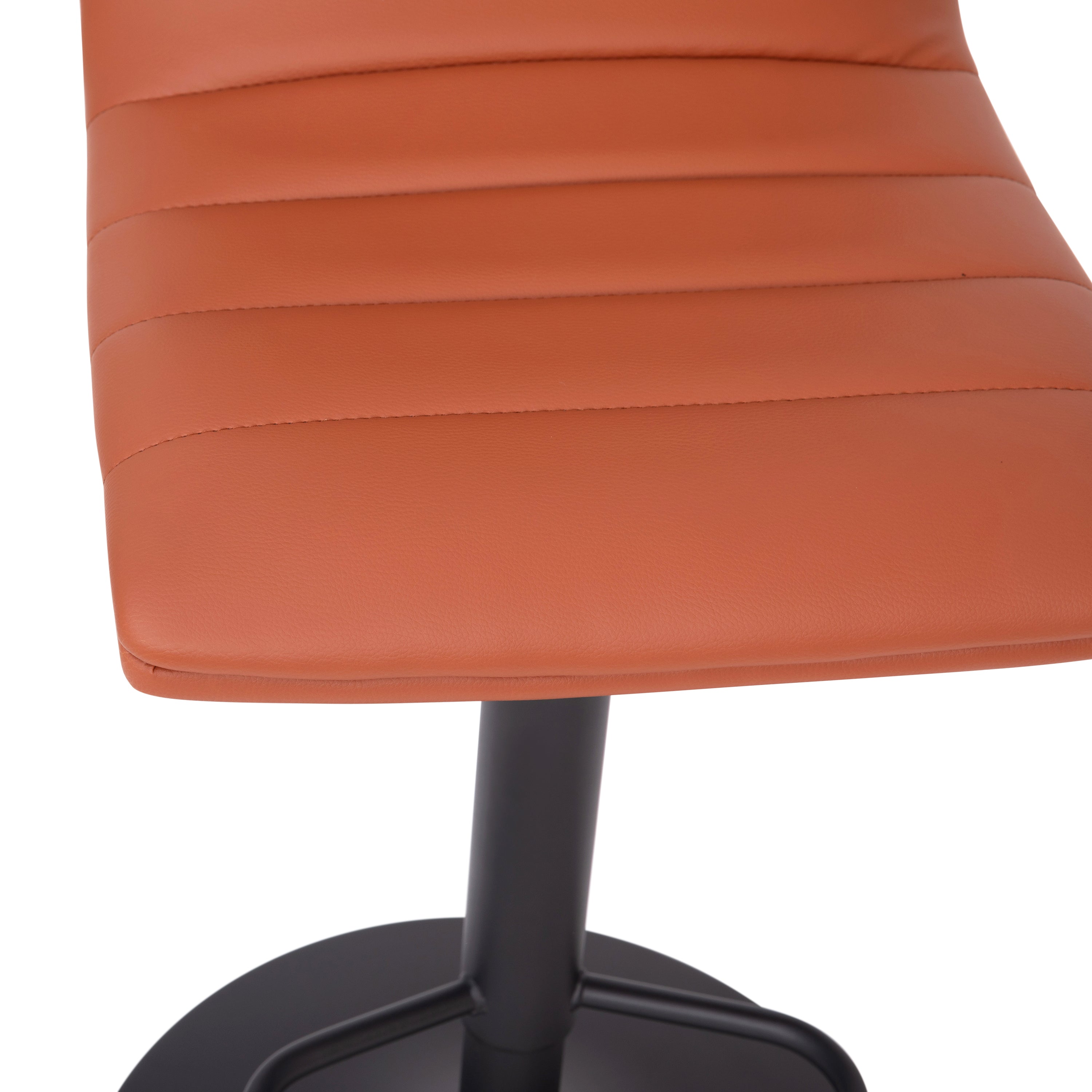Vincent Modern Cognac Vinyl Adjustable Bar Stool with Back, Swivel Stool with Black Pedestal Base and Footrest