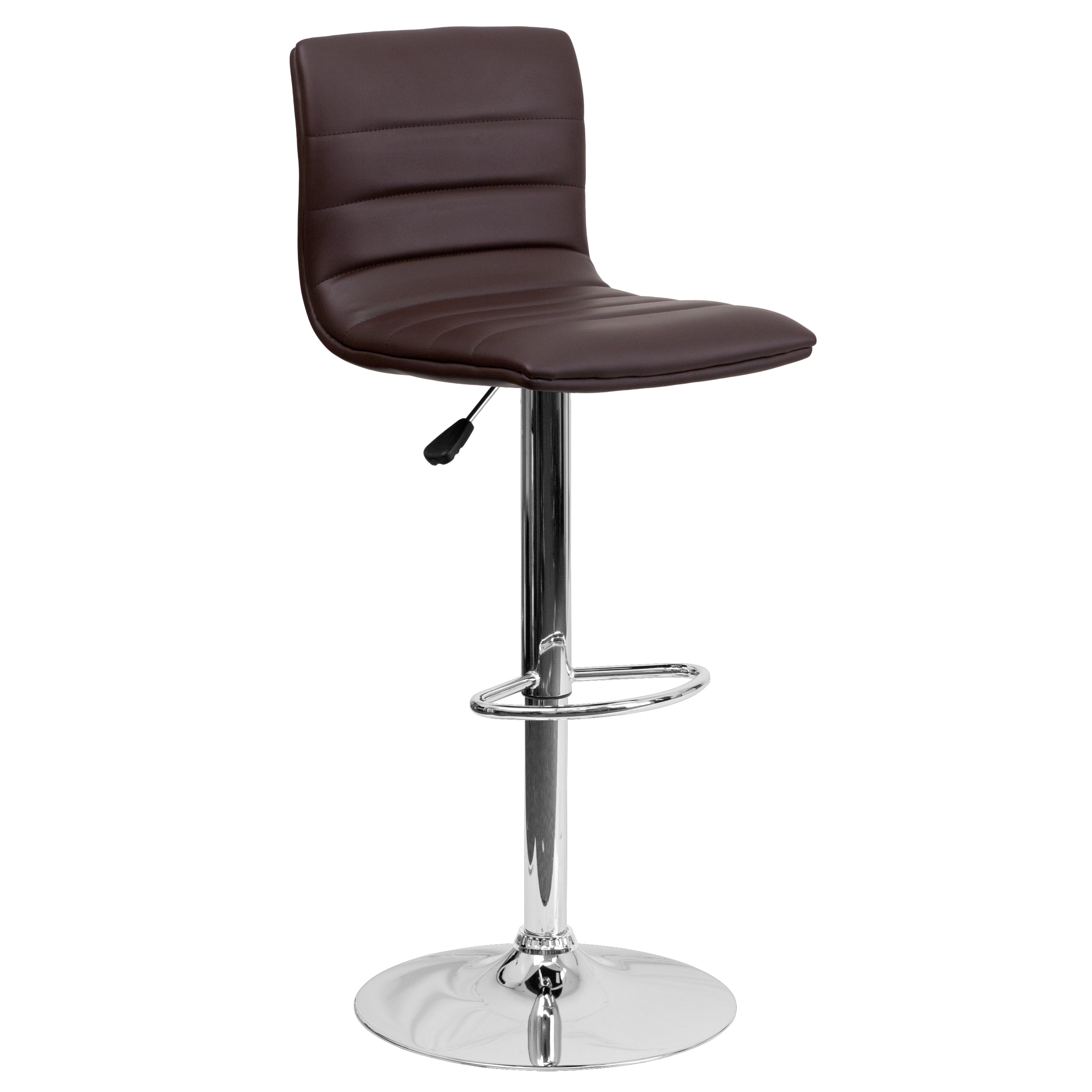 Vincent Modern Brown Vinyl Adjustable Bar Stool with Back, Swivel Stool with Chrome Pedestal Base and Footrest