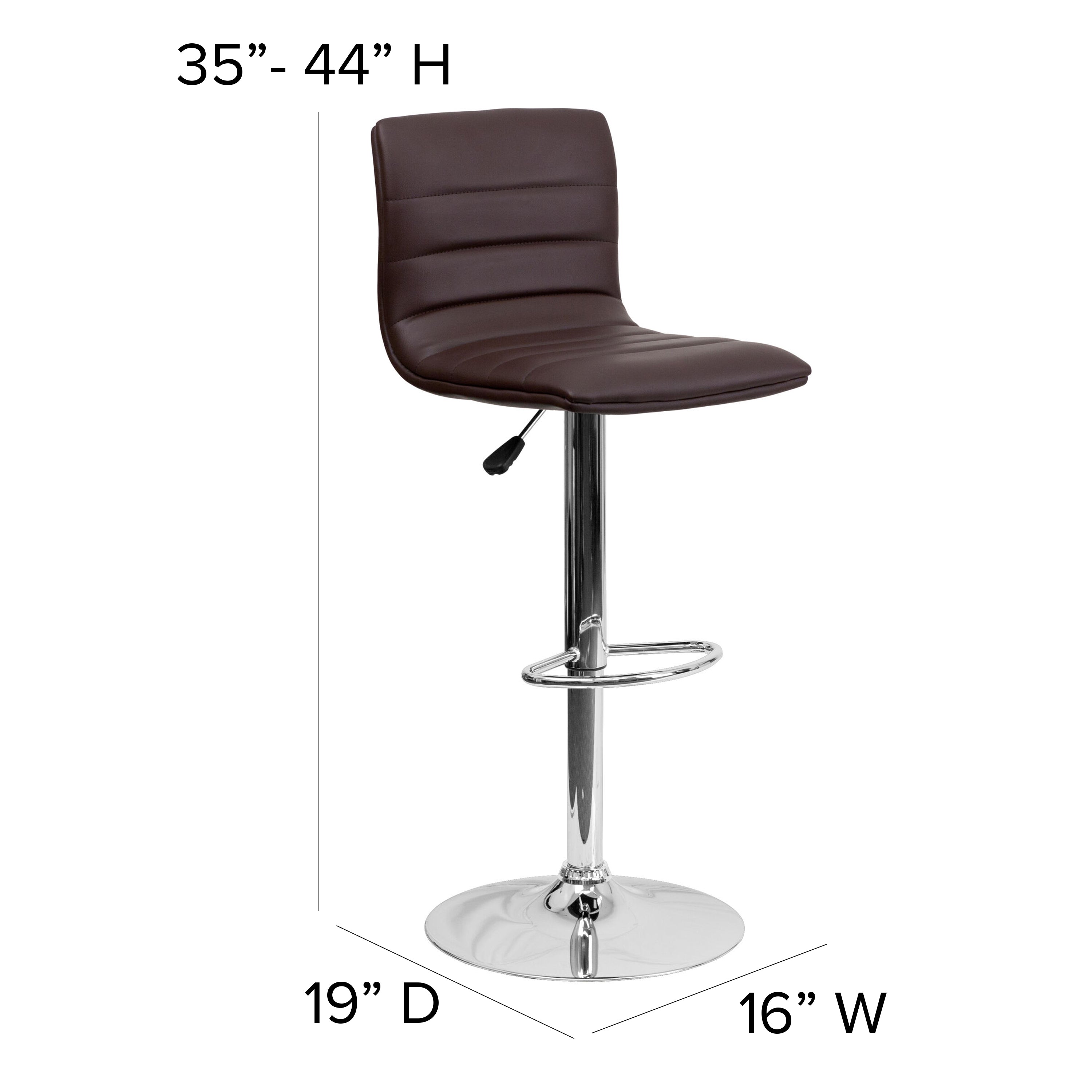 Vincent Modern Brown Vinyl Adjustable Bar Stool with Back, Swivel Stool with Chrome Pedestal Base and Footrest