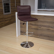 Vincent Modern Brown Vinyl Adjustable Bar Stool with Back, Swivel Stool with Chrome Pedestal Base and Footrest