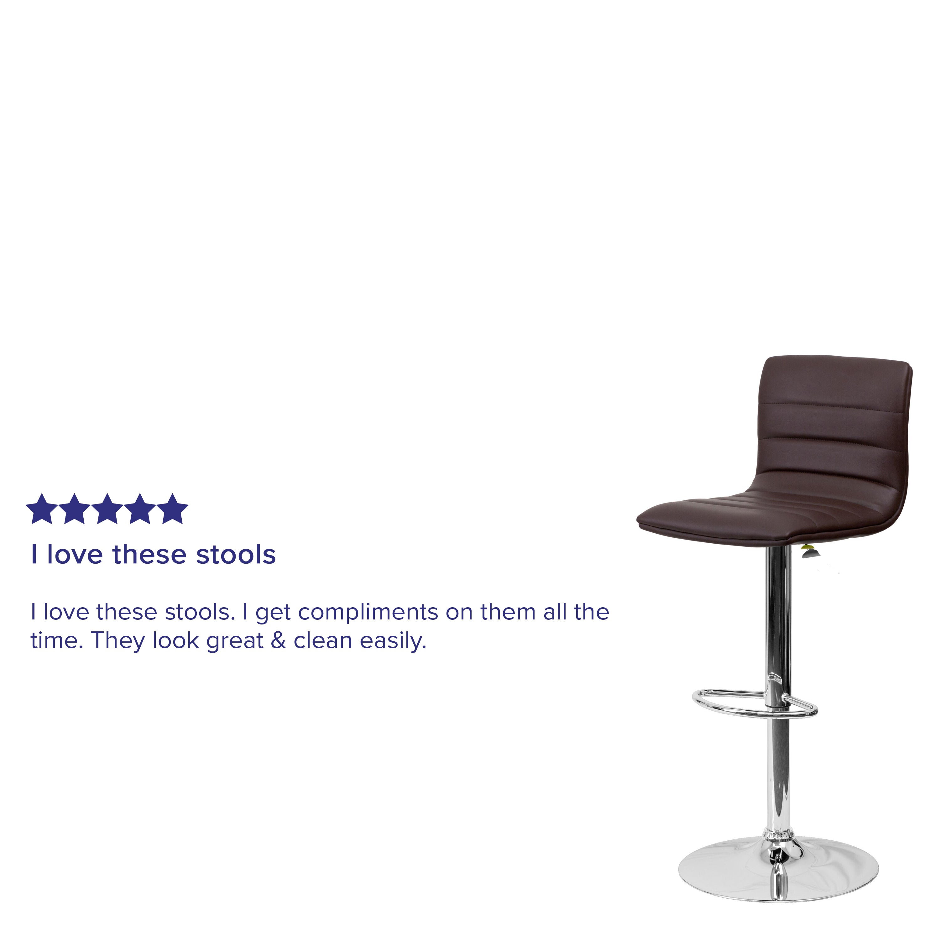 Vincent Modern Brown Vinyl Adjustable Bar Stool with Back, Swivel Stool with Chrome Pedestal Base and Footrest