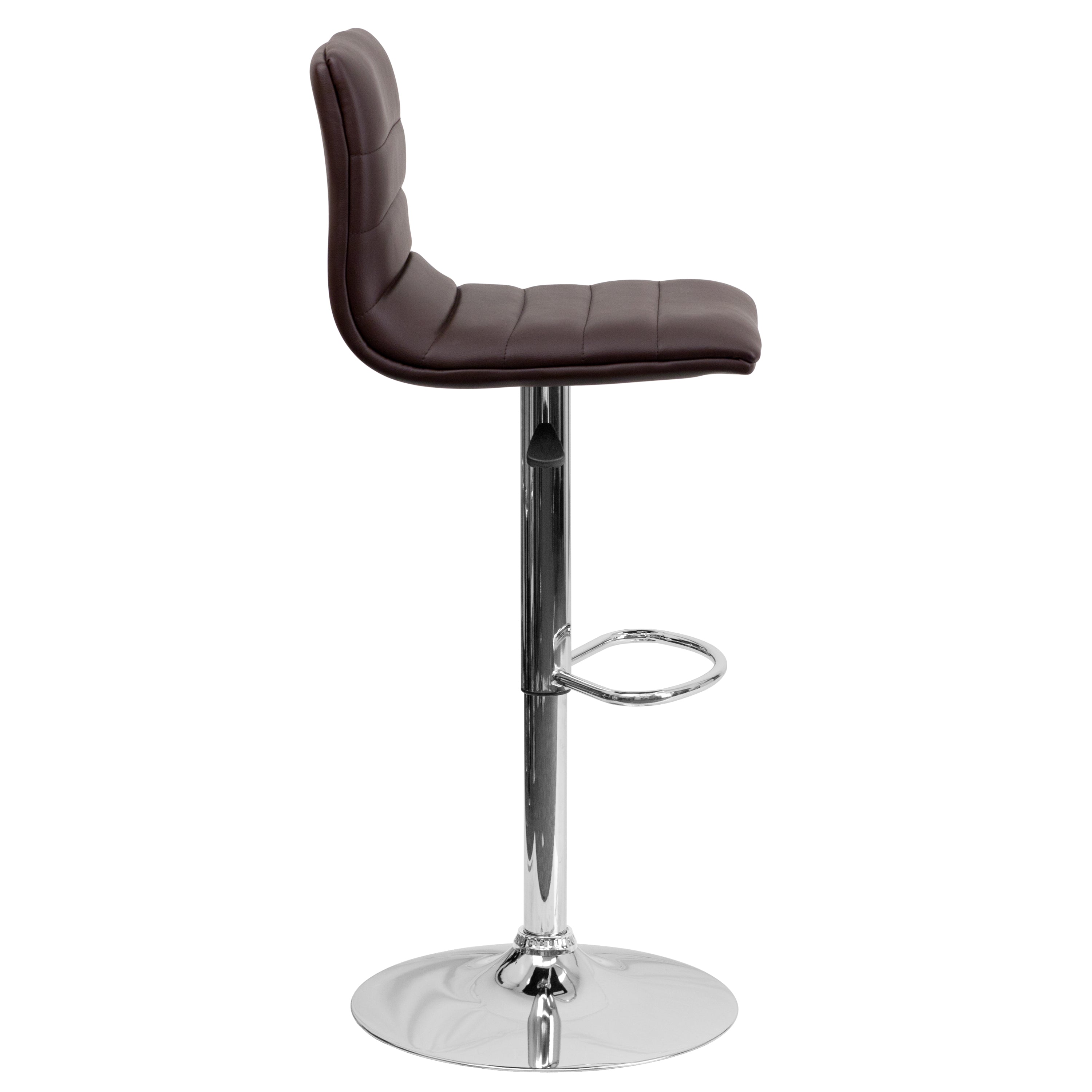 Vincent Modern Brown Vinyl Adjustable Bar Stool with Back, Swivel Stool with Chrome Pedestal Base and Footrest