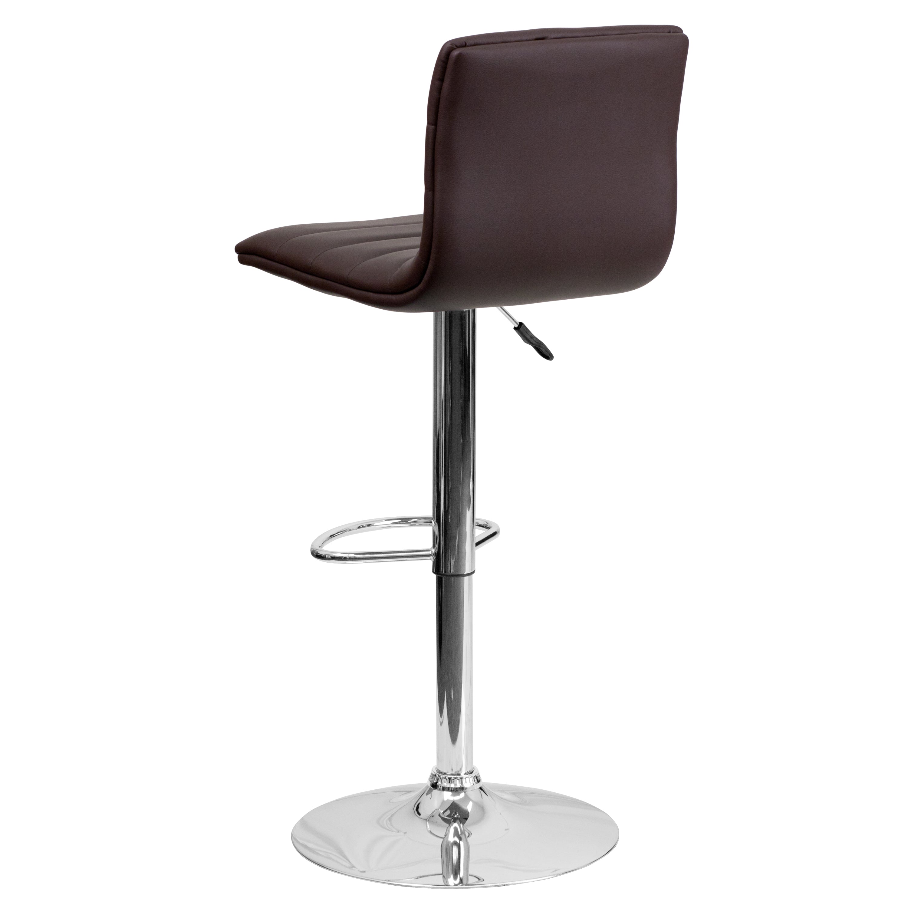 Vincent Modern Brown Vinyl Adjustable Bar Stool with Back, Swivel Stool with Chrome Pedestal Base and Footrest