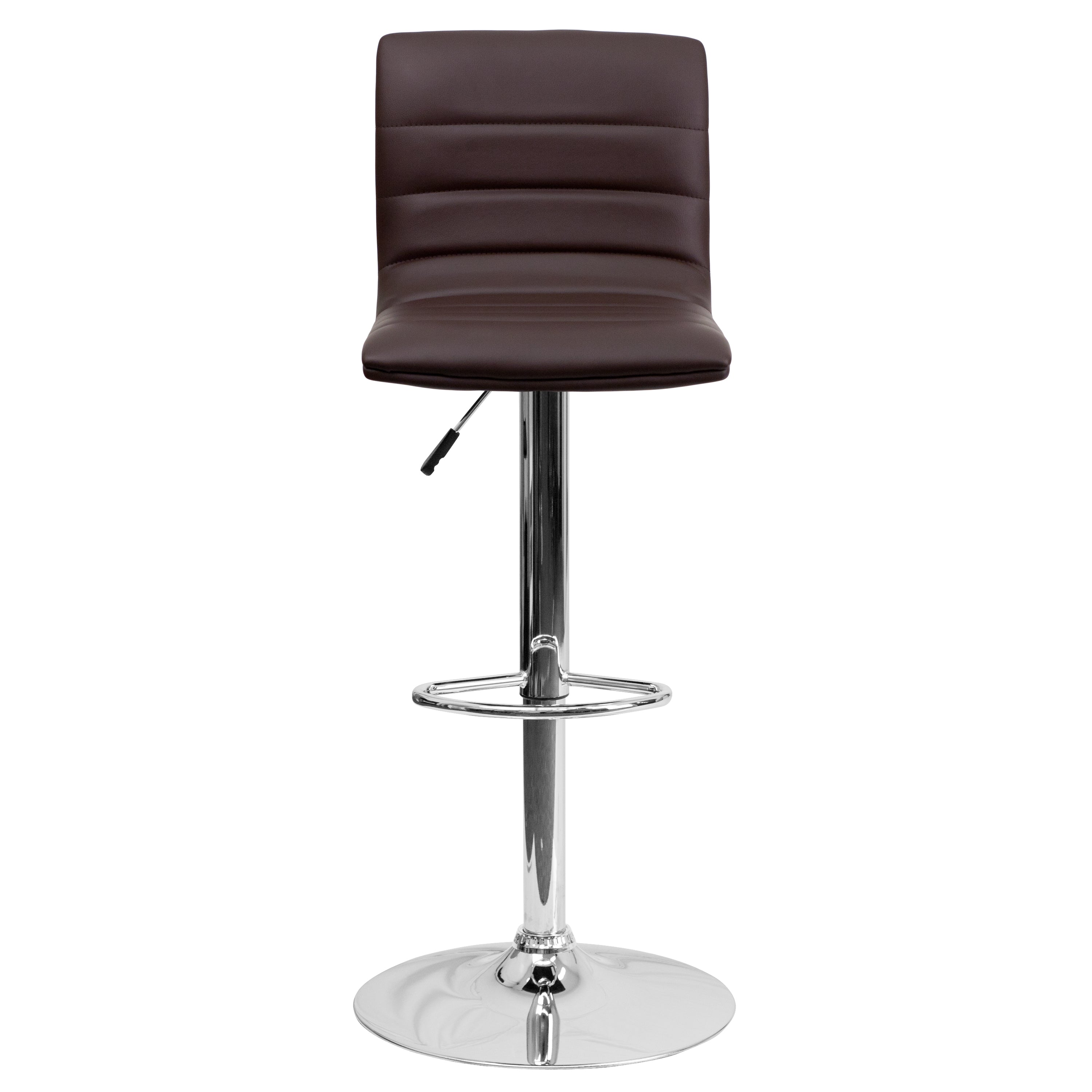 Vincent Modern Brown Vinyl Adjustable Bar Stool with Back, Swivel Stool with Chrome Pedestal Base and Footrest