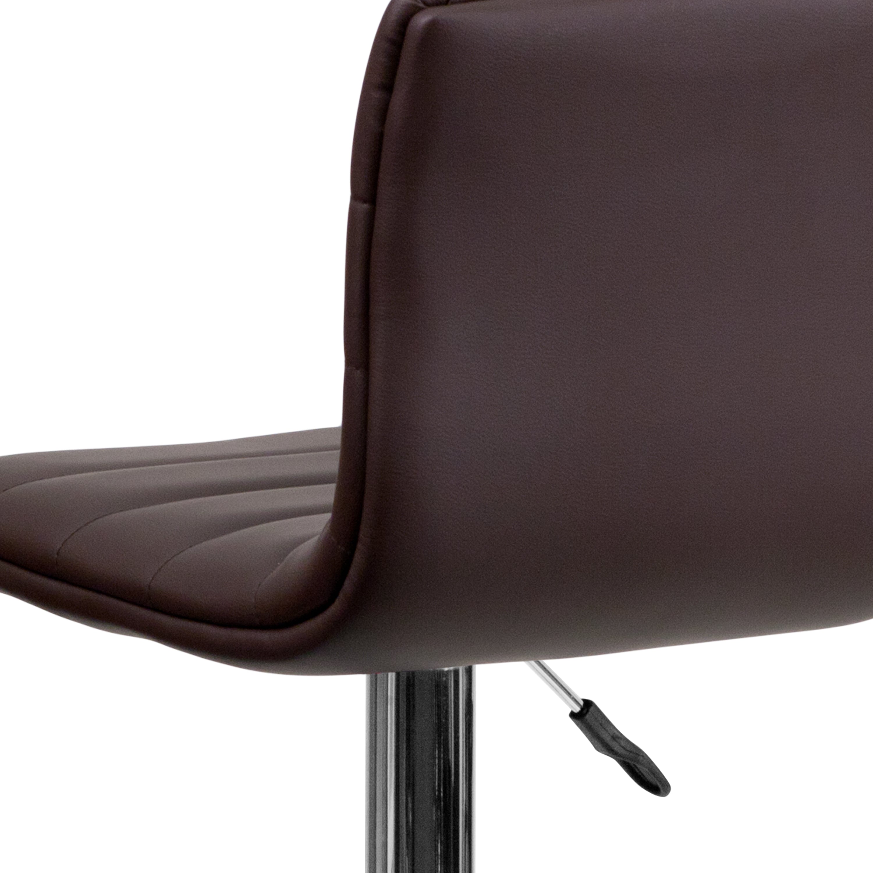 Vincent Modern Brown Vinyl Adjustable Bar Stool with Back, Swivel Stool with Chrome Pedestal Base and Footrest
