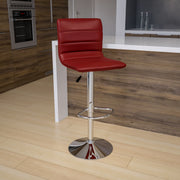 Vincent Modern Burgundy Vinyl Adjustable Bar Stool with Back, Swivel Stool with Chrome Pedestal Base and Footrest
