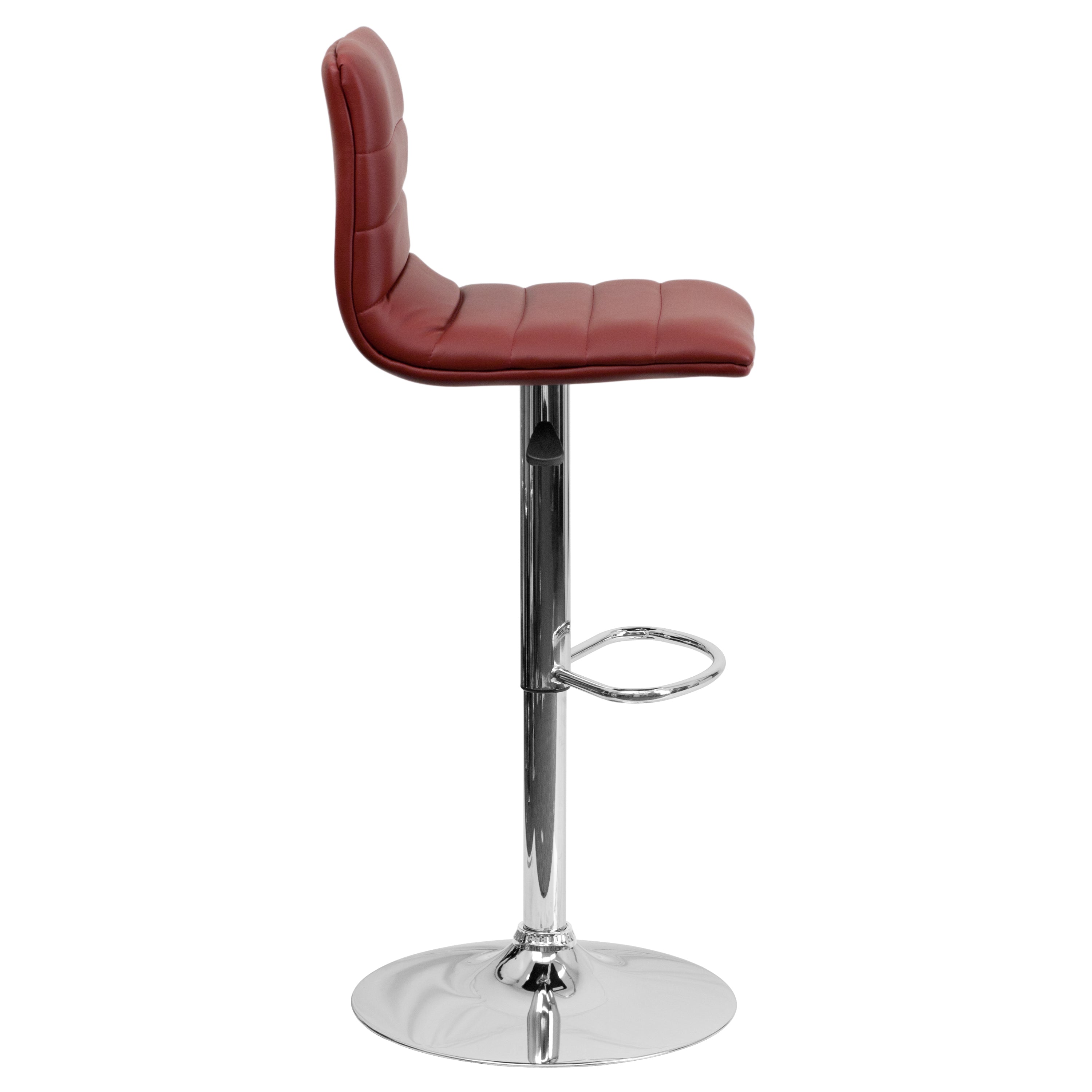 Vincent Modern Burgundy Vinyl Adjustable Bar Stool with Back, Swivel Stool with Chrome Pedestal Base and Footrest