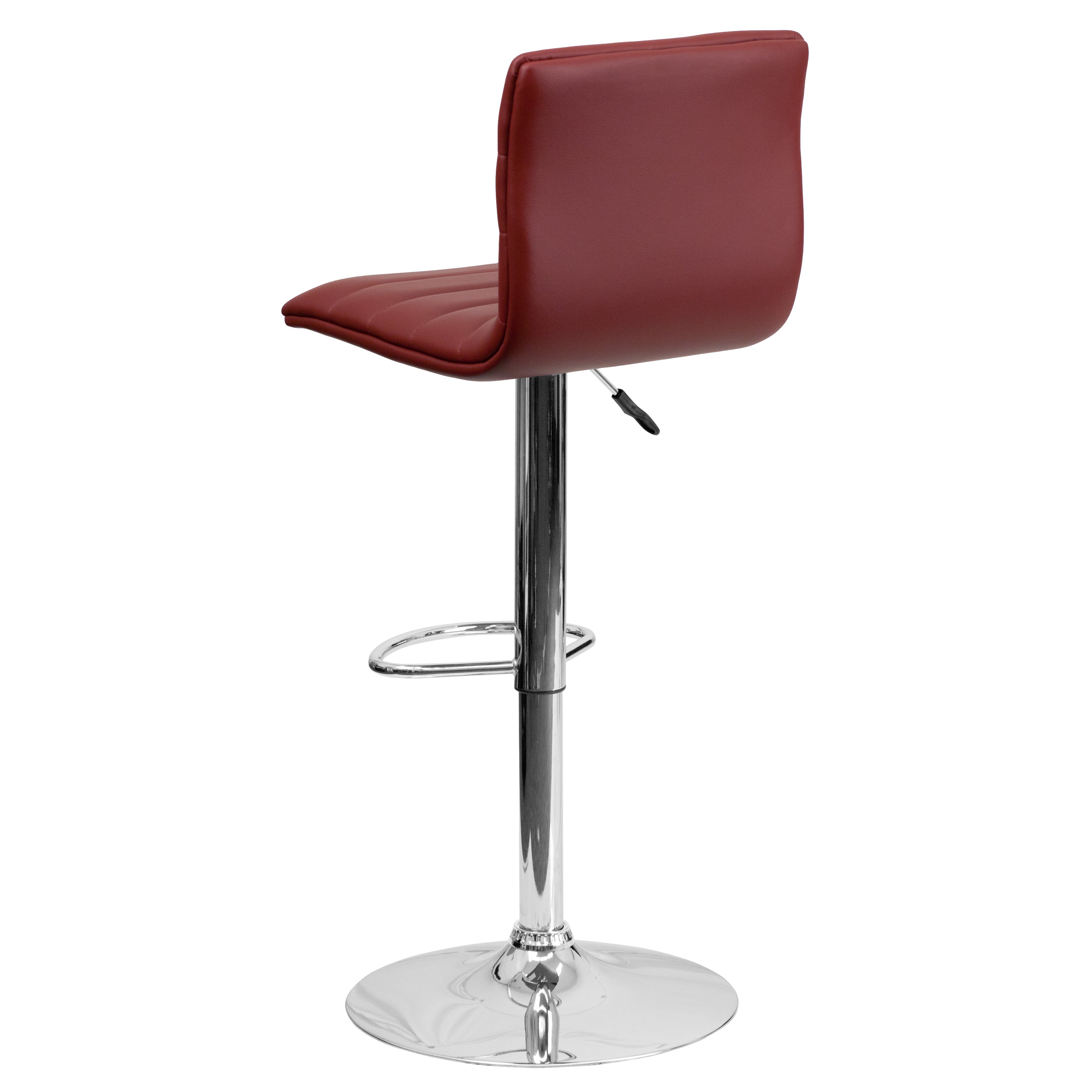 Vincent Modern Burgundy Vinyl Adjustable Bar Stool with Back, Swivel Stool with Chrome Pedestal Base and Footrest