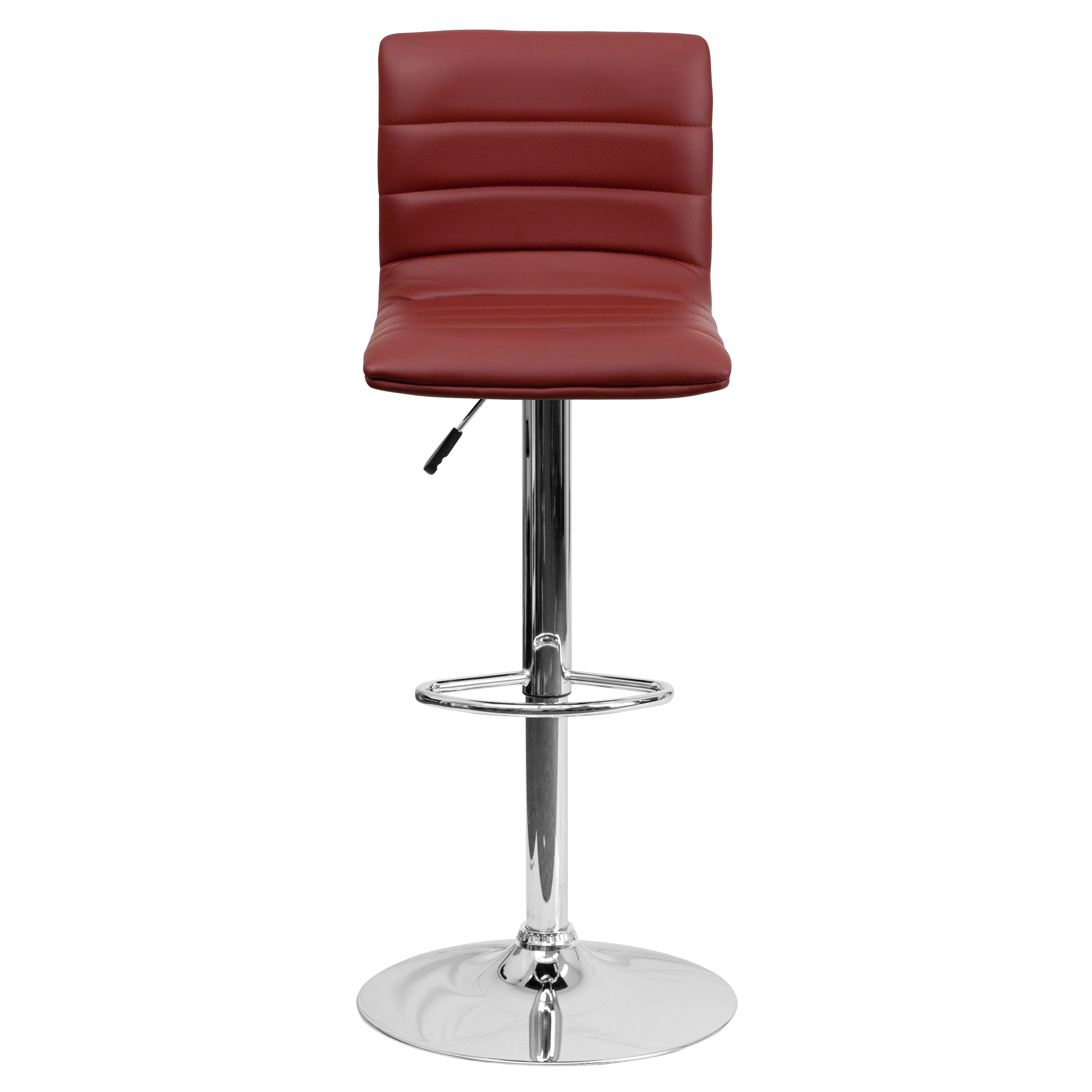 Vincent Modern Burgundy Vinyl Adjustable Bar Stool with Back, Swivel Stool with Chrome Pedestal Base and Footrest