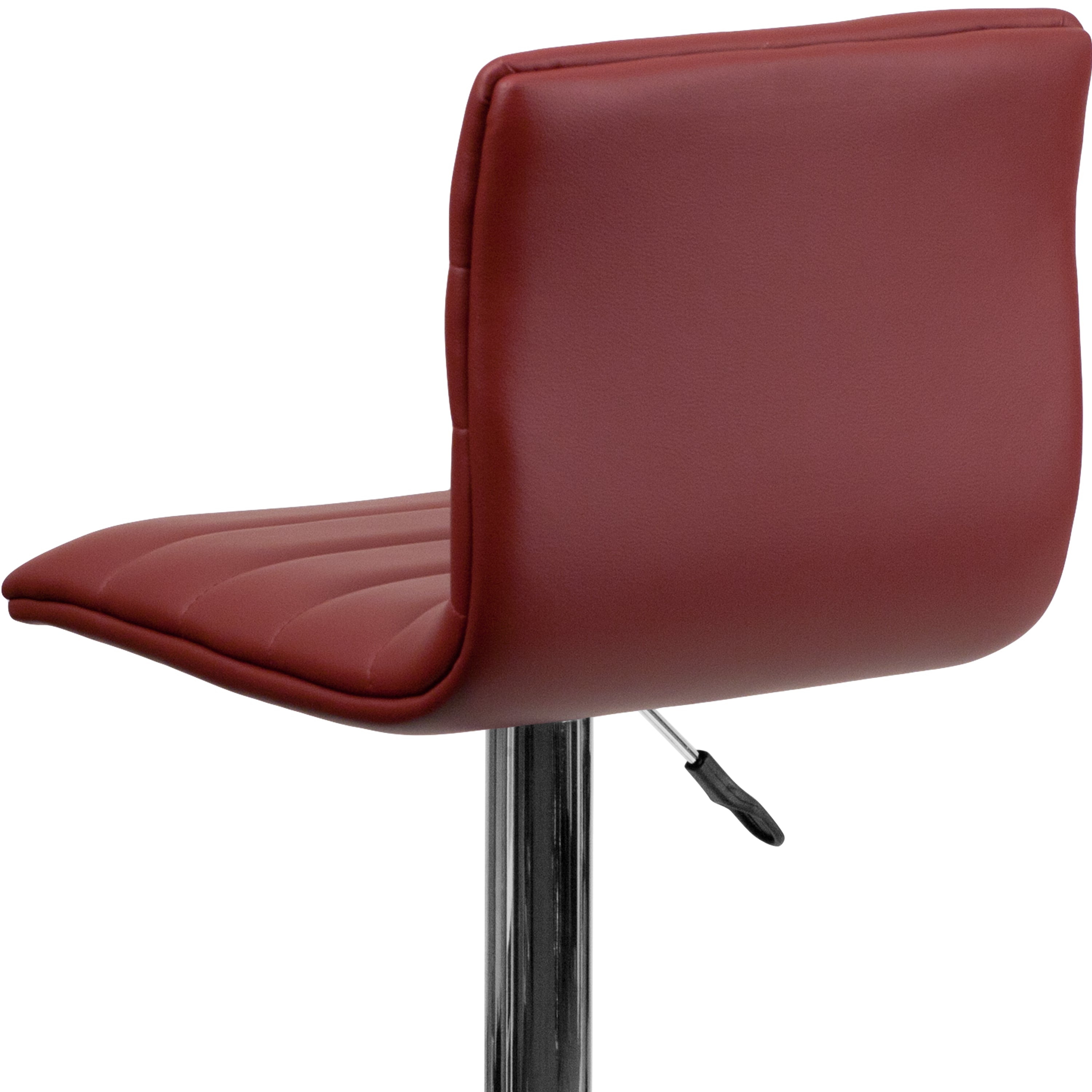 Vincent Modern Burgundy Vinyl Adjustable Bar Stool with Back, Swivel Stool with Chrome Pedestal Base and Footrest