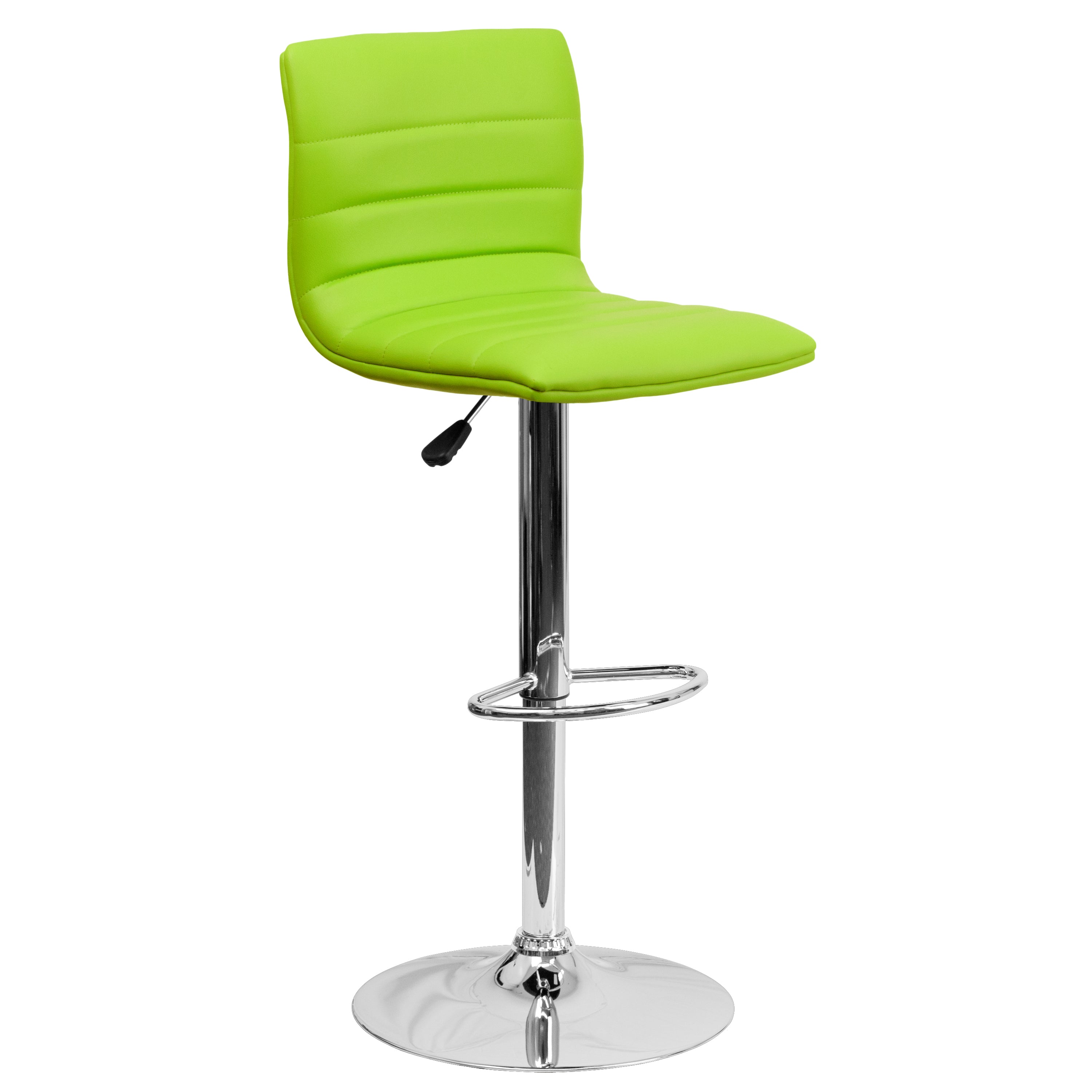 Vincent Modern Green Vinyl Adjustable Bar Stool with Back, Swivel Stool with Chrome Pedestal Base and Footrest