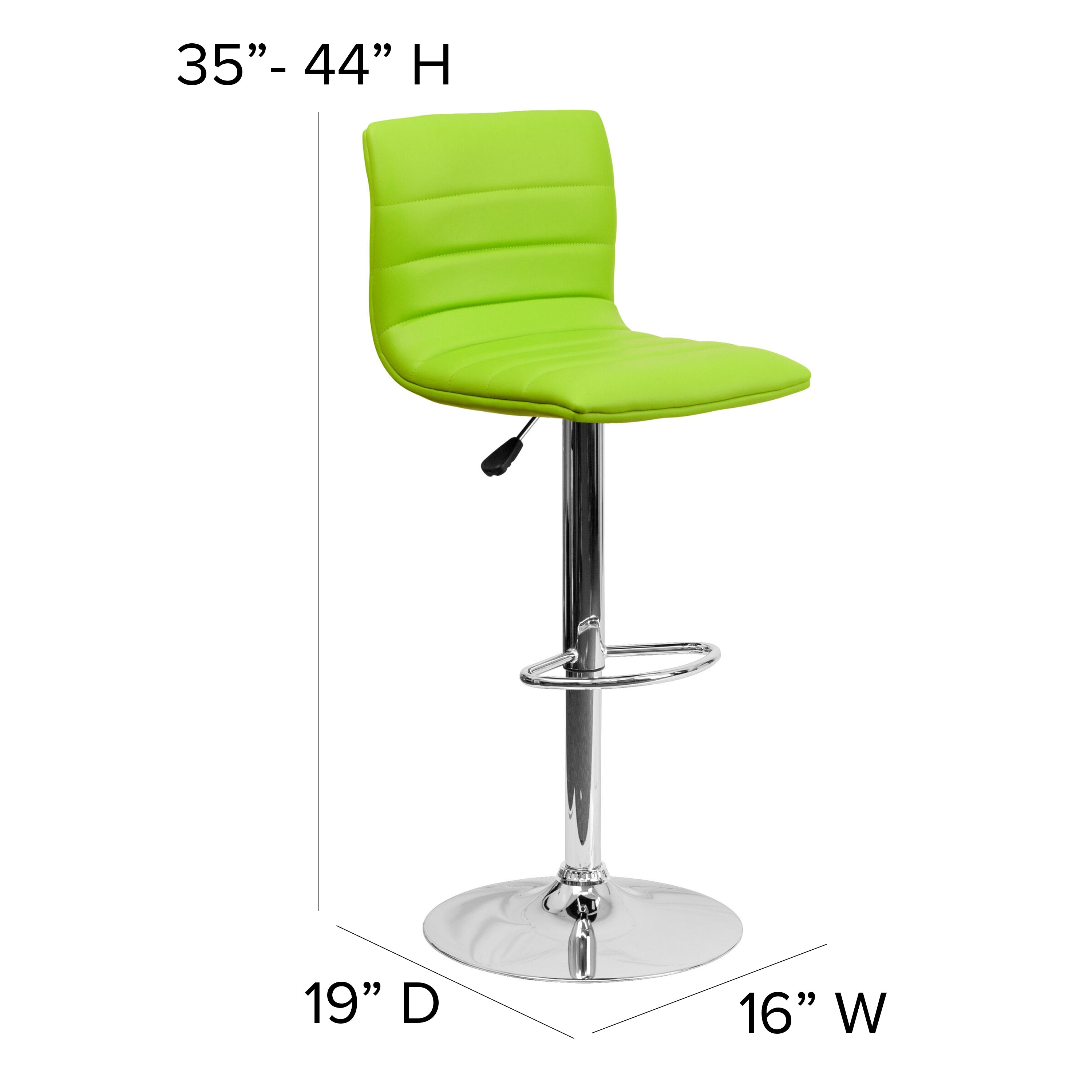 Vincent Modern Green Vinyl Adjustable Bar Stool with Back, Swivel Stool with Chrome Pedestal Base and Footrest