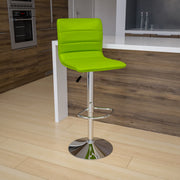 Vincent Modern Green Vinyl Adjustable Bar Stool with Back, Swivel Stool with Chrome Pedestal Base and Footrest