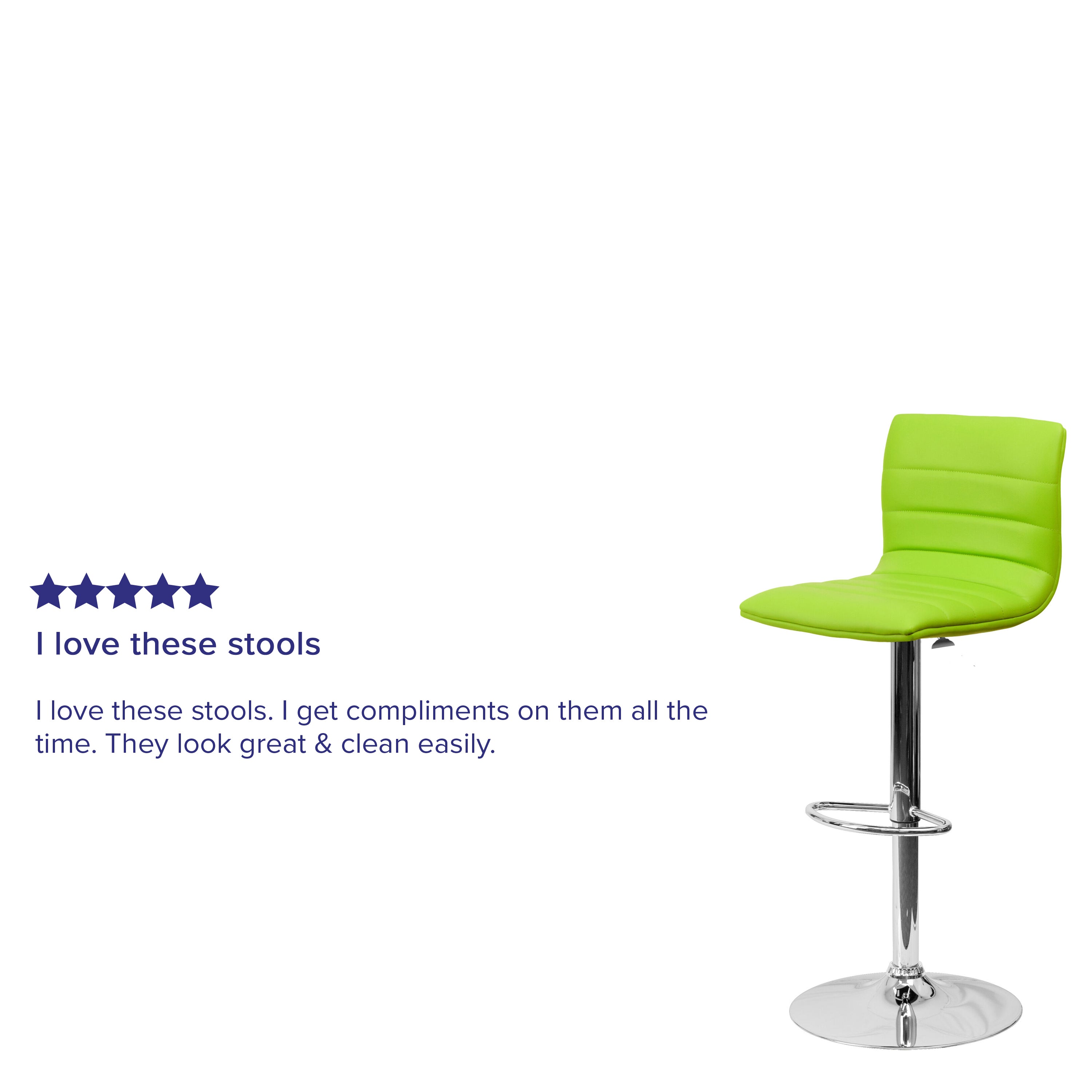 Vincent Modern Green Vinyl Adjustable Bar Stool with Back, Swivel Stool with Chrome Pedestal Base and Footrest