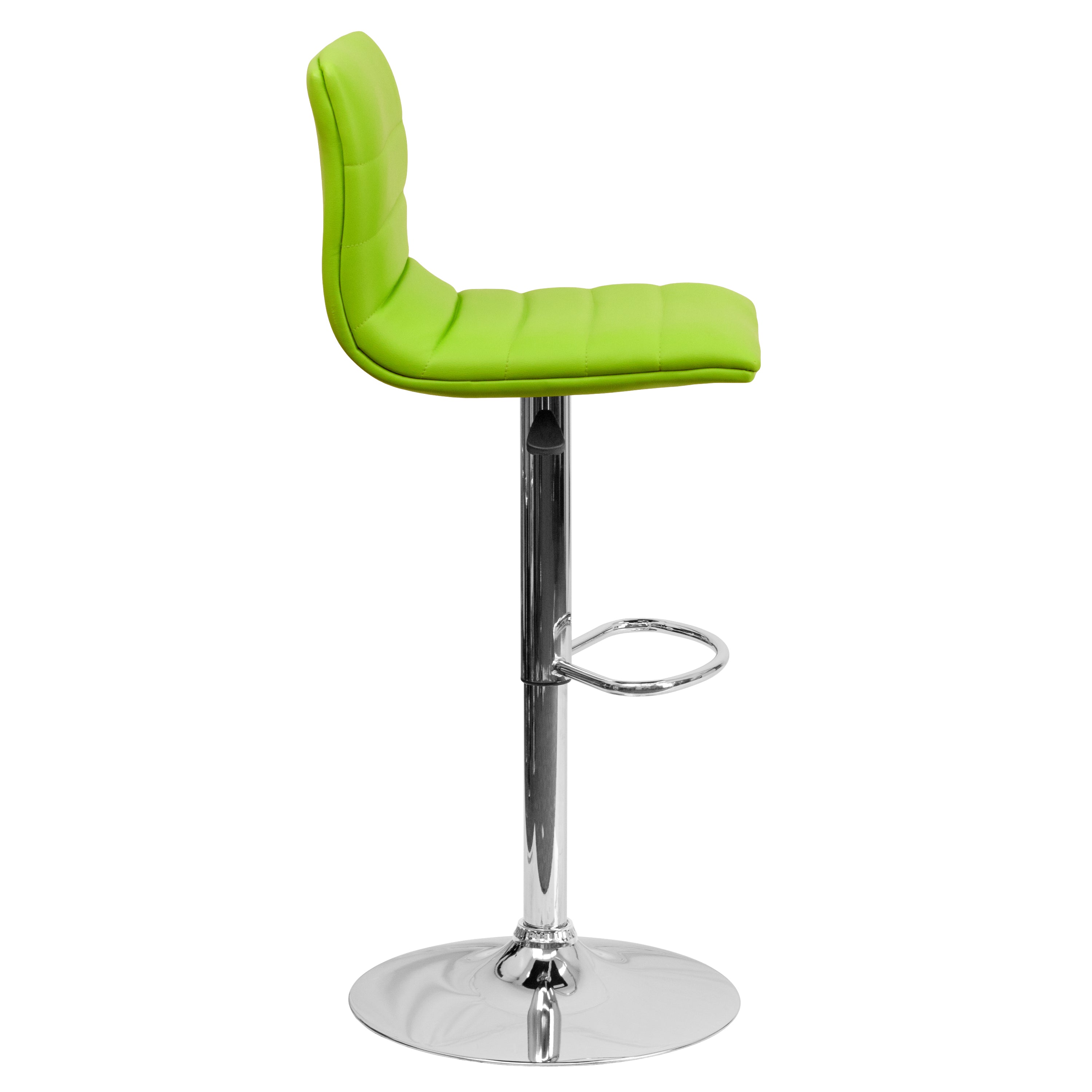 Vincent Modern Green Vinyl Adjustable Bar Stool with Back, Swivel Stool with Chrome Pedestal Base and Footrest