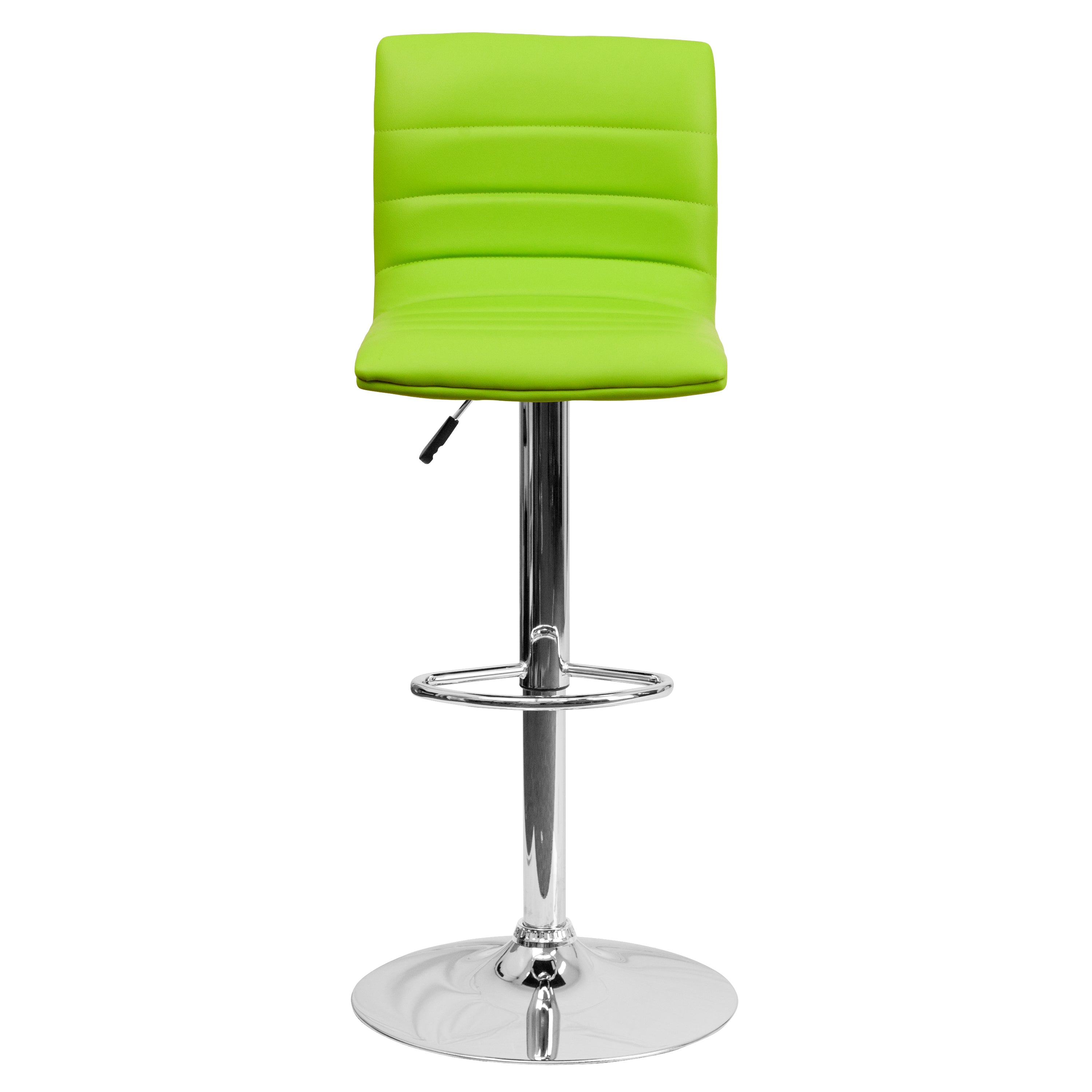Vincent Modern Green Vinyl Adjustable Bar Stool with Back, Swivel Stool with Chrome Pedestal Base and Footrest