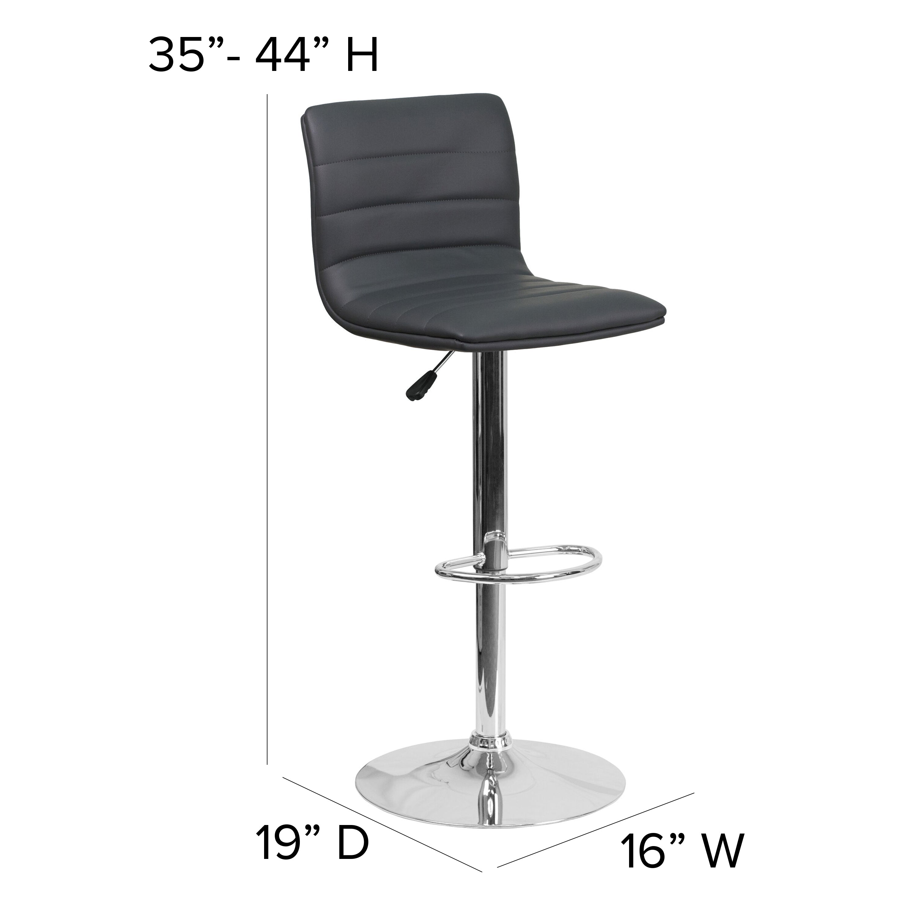 Vincent Modern Gray Vinyl Adjustable Bar Stool with Back, Swivel Stool with Chrome Pedestal Base and Footrest