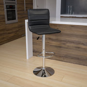 Vincent Modern Gray Vinyl Adjustable Bar Stool with Back, Swivel Stool with Chrome Pedestal Base and Footrest
