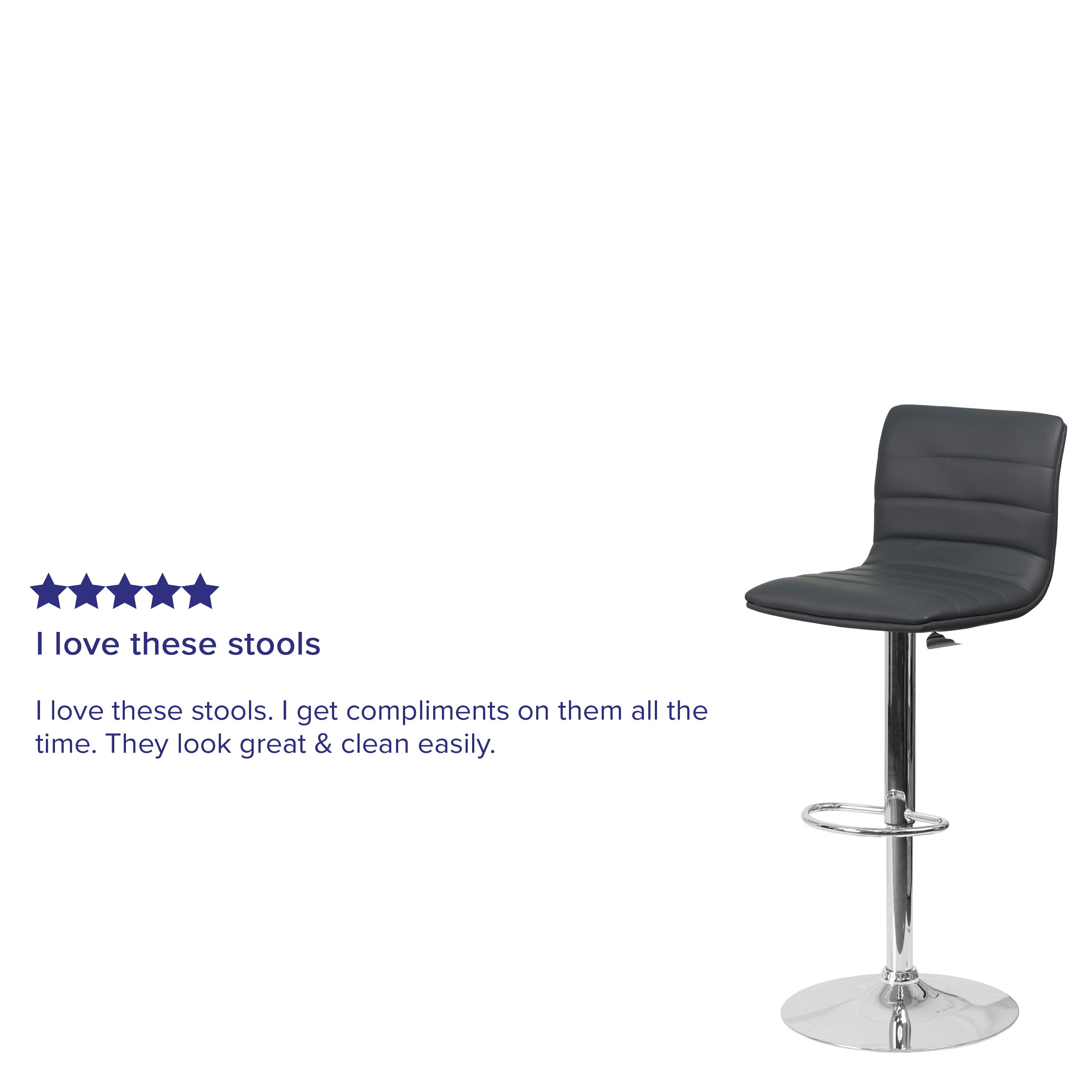 Vincent Modern Gray Vinyl Adjustable Bar Stool with Back, Swivel Stool with Chrome Pedestal Base and Footrest