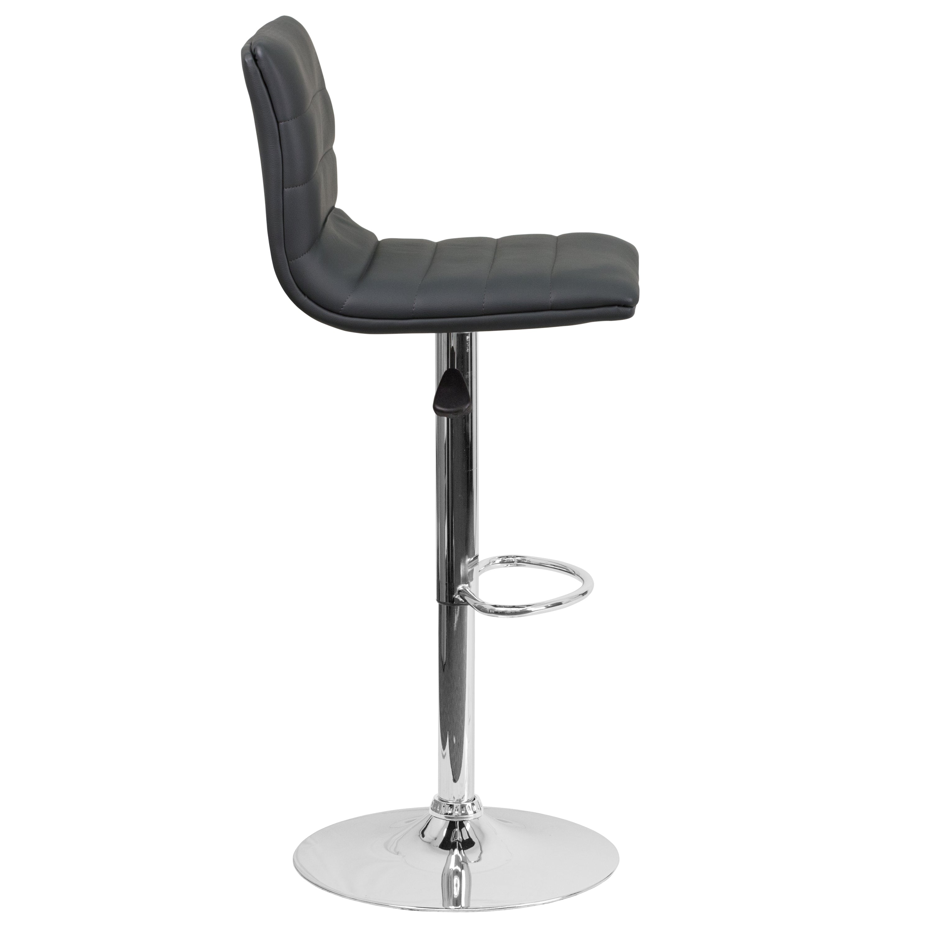 Vincent Modern Gray Vinyl Adjustable Bar Stool with Back, Swivel Stool with Chrome Pedestal Base and Footrest