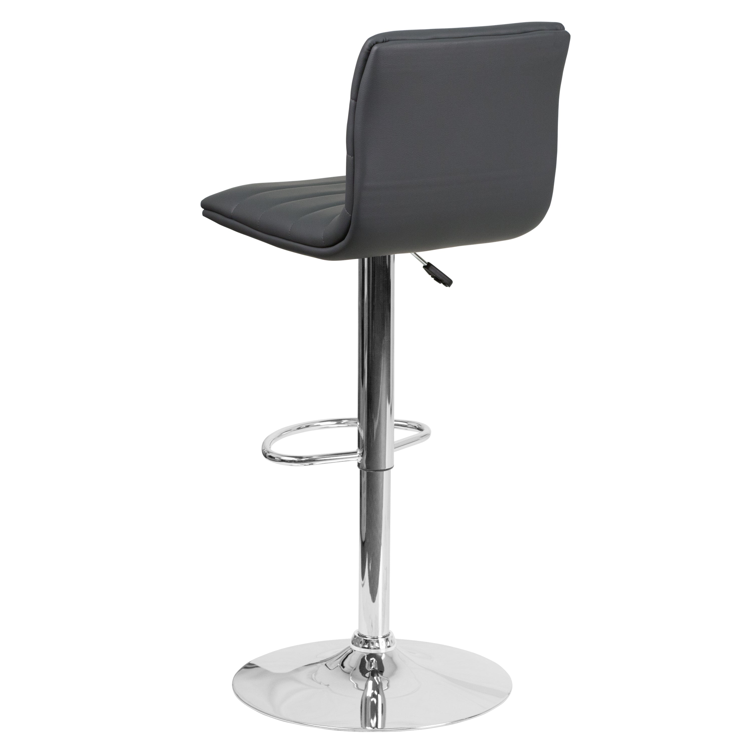 Vincent Modern Gray Vinyl Adjustable Bar Stool with Back, Swivel Stool with Chrome Pedestal Base and Footrest