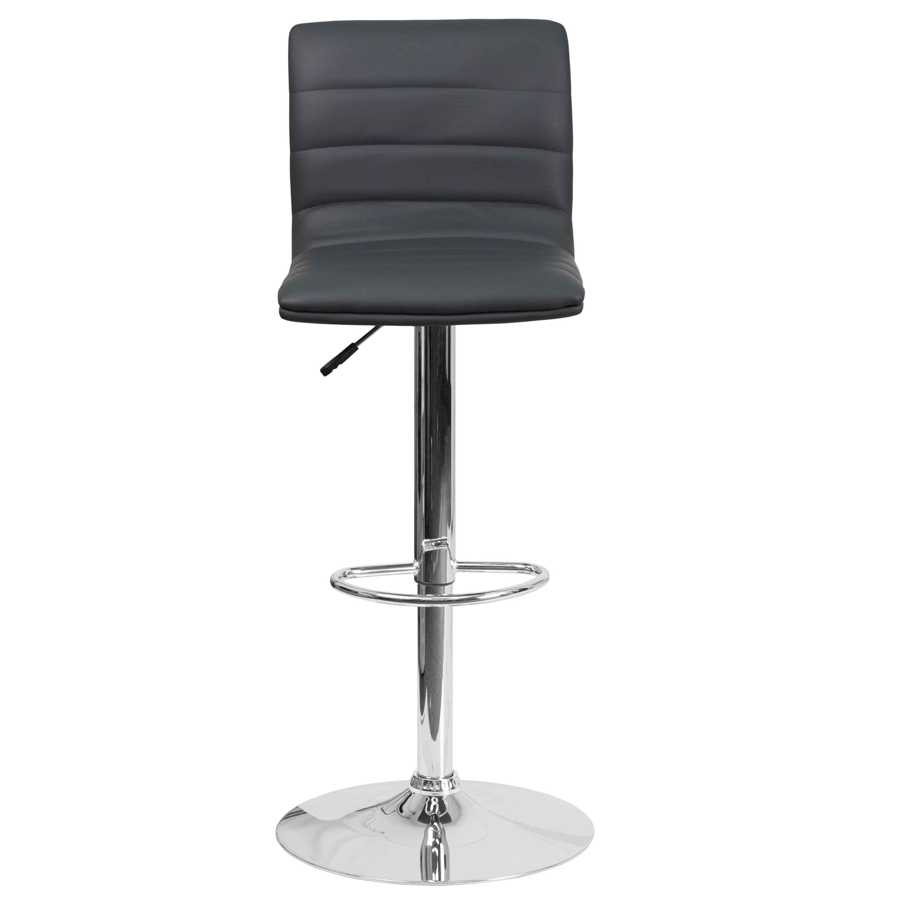 Vincent Modern Gray Vinyl Adjustable Bar Stool with Back, Swivel Stool with Chrome Pedestal Base and Footrest
